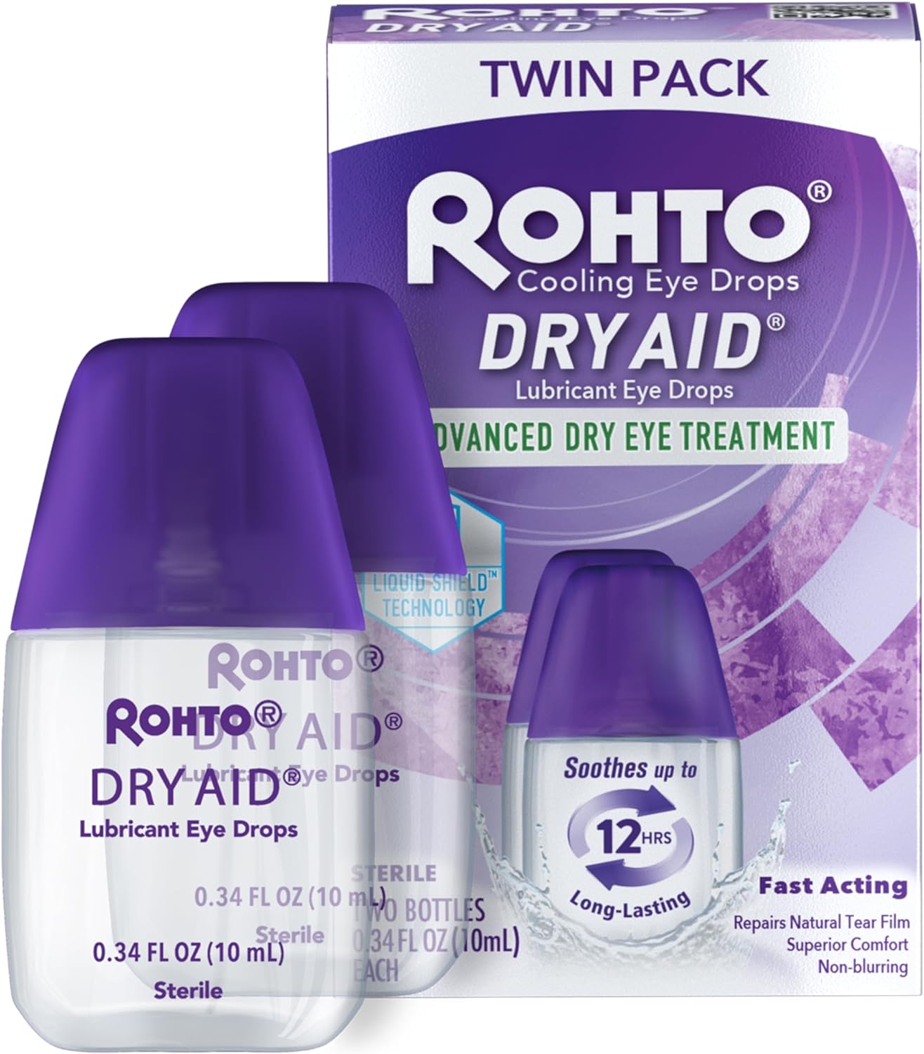 Rohto Dry Aid Lubricant Eye Drops, Fast Relief for Dry Eyes, Long-Lasting Hydration, Dry Eye Symptom Relief, Moisturizing and Soothing Eye Drops for Dry Eyes, Contact Lens-Friendly, 0.34 fl oz