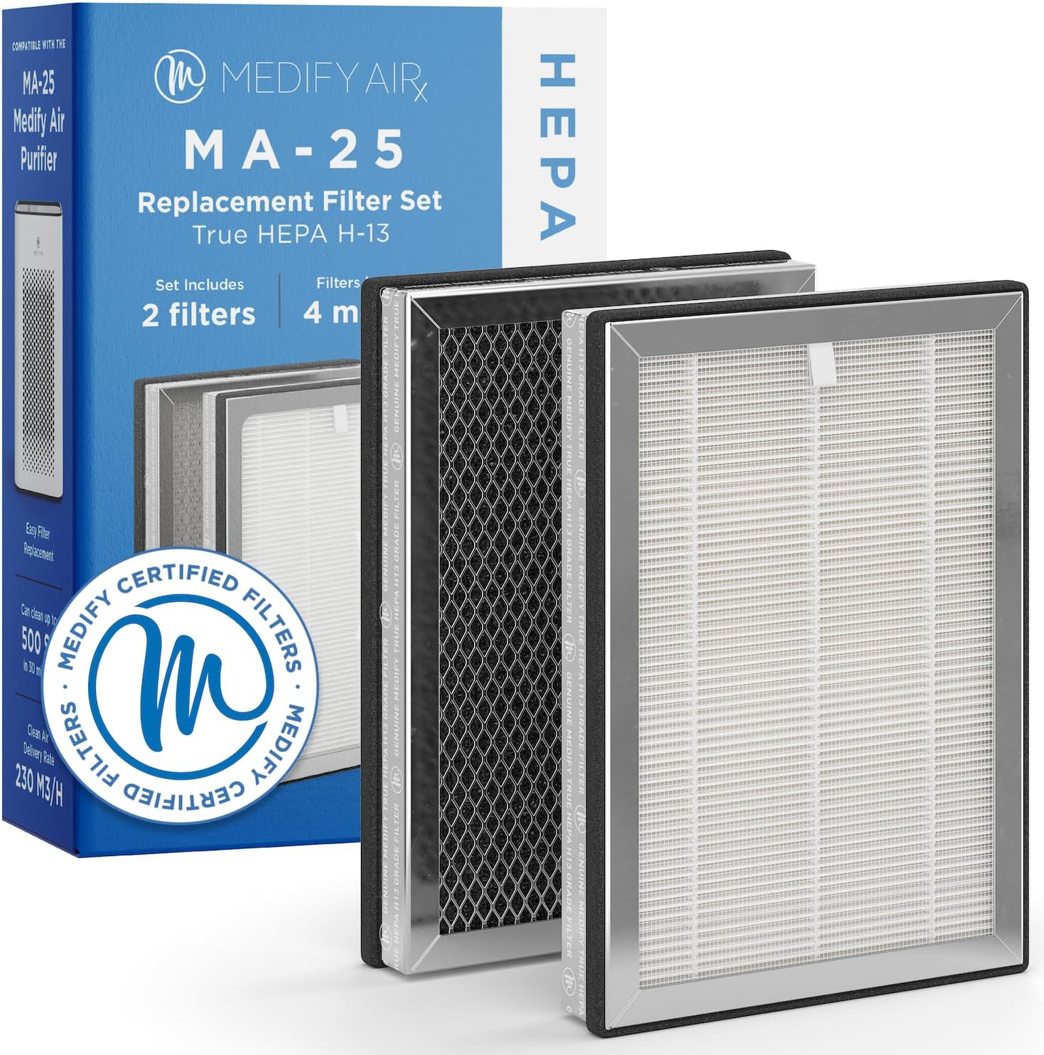 Medify Air Medify MA-25 Genuine Replacement Filter | for Allergens, Wildfire Smoke, Dust, Odors, Pollen, Pet Dander | 3 in 1 with Pre-Filter, H13 HEPA, and Activated Carbon for 99.9% Removal | 1-Pack