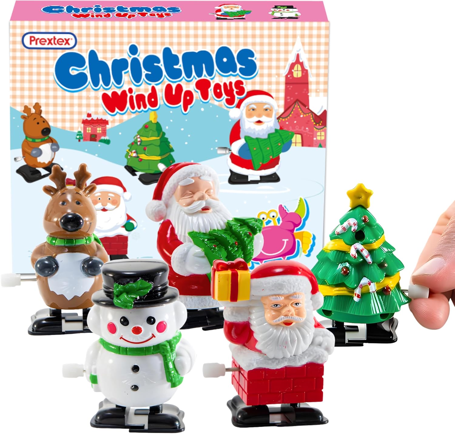 PREXTEX Christmas Wind up Stocking Stuffers – Santas and Snowmen Wind up Stocking Stuffers – Christmas Toys – 2 Santas, 1 Snowman, and 1 Reindeer.