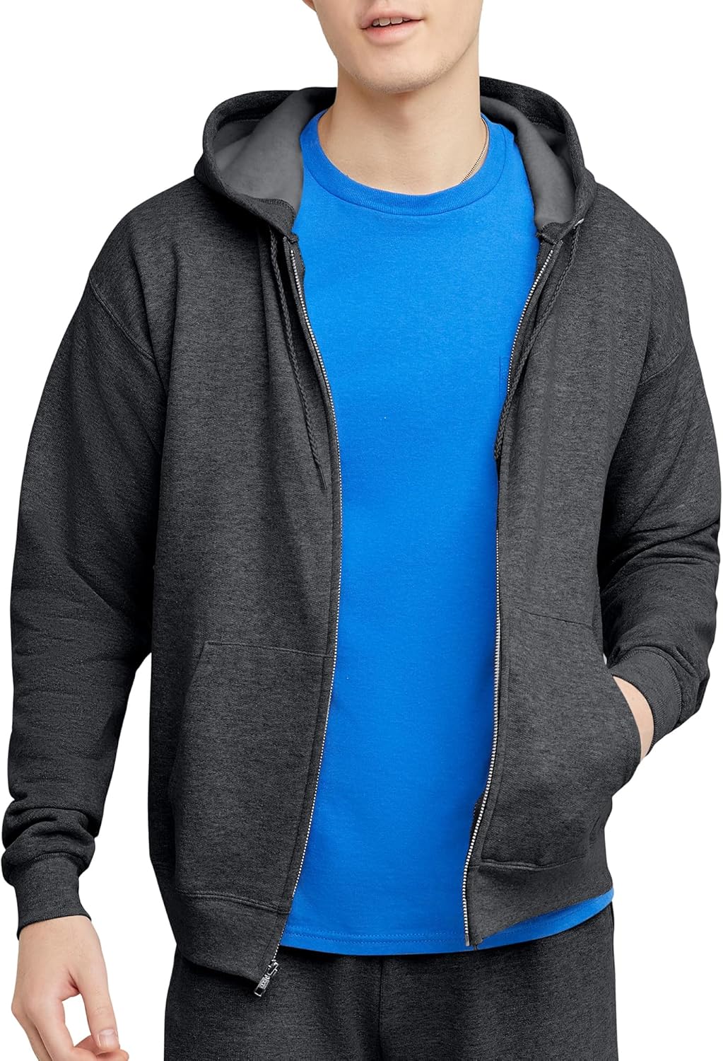 Hanes Men’s Zip-Up Hoodie, EcoSmart Fleece Full-Zip Hoodie for Men, Hooded Sweatshirt