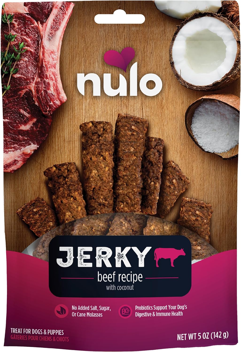 Nulo Premium Jerky Strips Dog Treats, Grain-Free High Protein Jerky Strips made with BC30 Probiotic to Support Digestive & Immune Health 5 Ounce (Pack of 1)