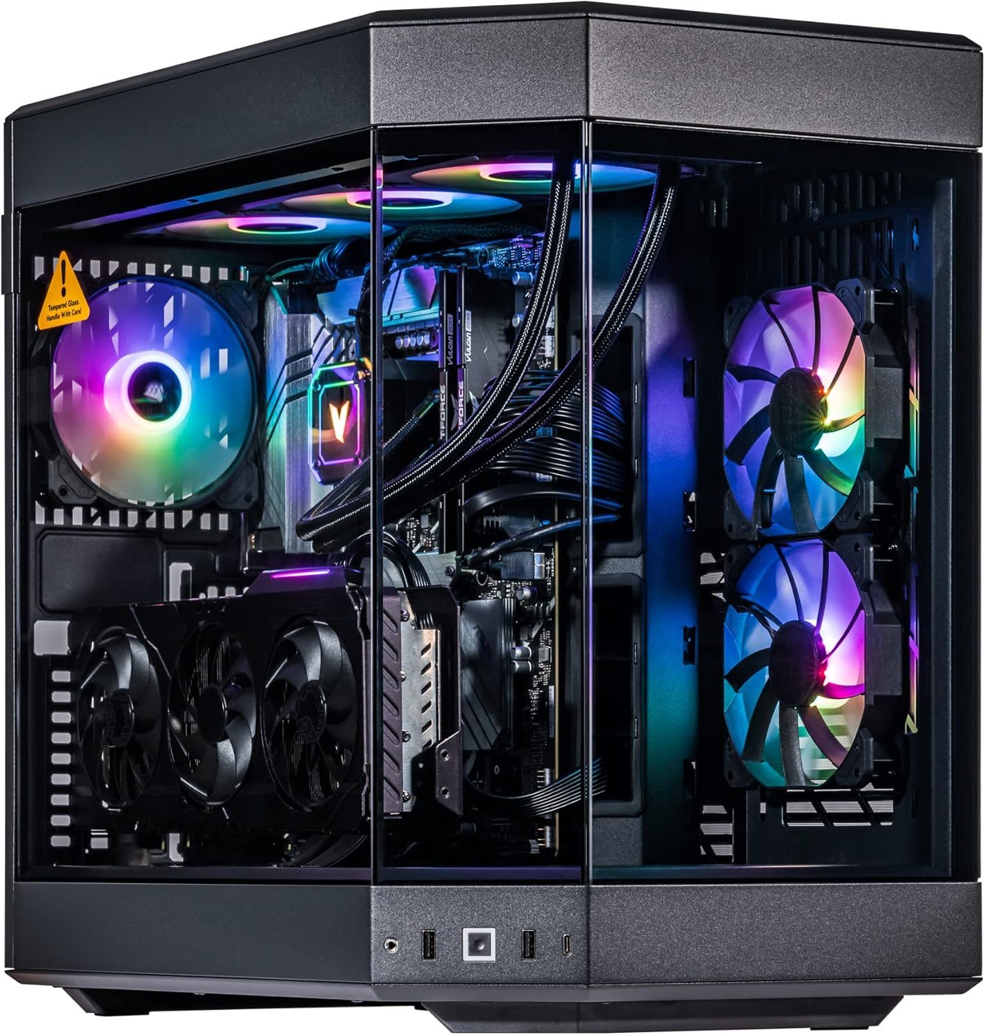 Velztorm Black Praetix AI Focused Y60 Gaming Desktop (14th Gen Intel i9-14900K 2.40GHz, GeForce RTX 4070 Ti 12GB, 32GB DDR5, 1TB PCIe SSD + 1TB HDD,360mm AIO, 1000W PSU, WiFi 6E, Win11H) VELZ0085