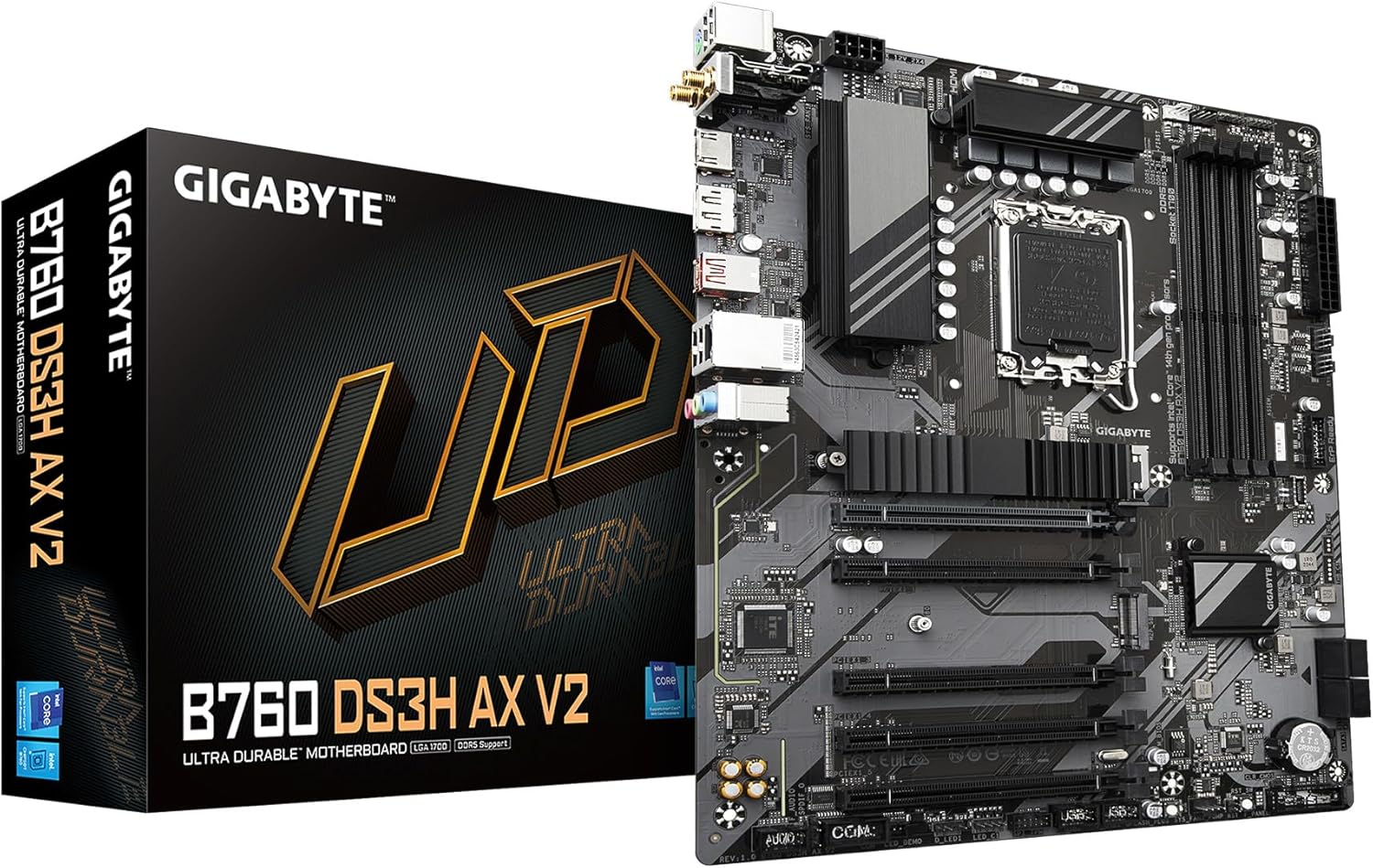 GIGABYTE B760 DS3H AX V2 LGA 1700 Intel B760 ATX Motherboard with DDR5, Dual M.2, PCIe 4.0, USB 3.2 Gen 2×2 Type-C, WiFi 6, 1GbE LAN, Q-Flash Plus, EZ-Latch