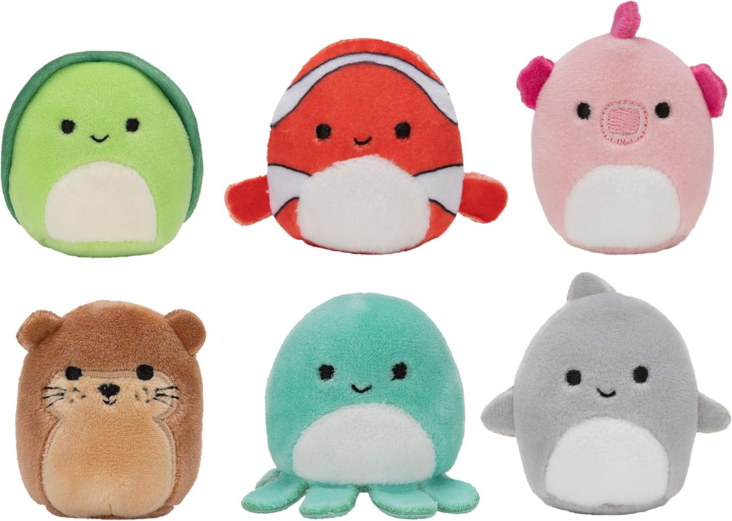 Squishville by Squishmallow Mini Plush Sealife Squad, Six 2” Sea Animals, Irresistebly soft Colorful Plush, Mini Shark, Otter, and Seahorse