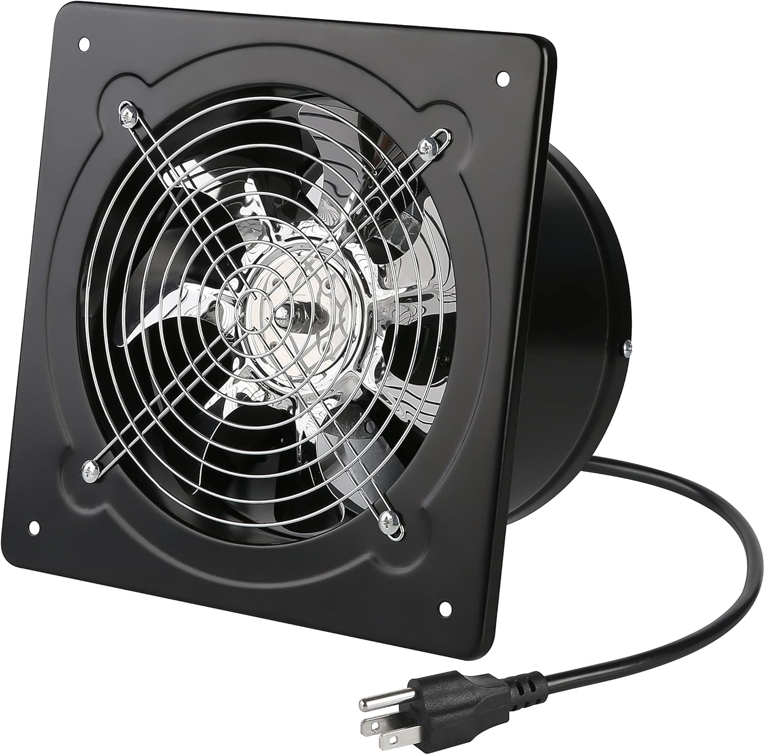 Nalle 8 inch Exhaust Fan 80W 500CFM Through-wall installation Ventilation Fan 110V Exhaust Smoke Fan Ventilation with Power Cord for Kitchen,Bathroom,laundry room,Toilets,Garage (Black