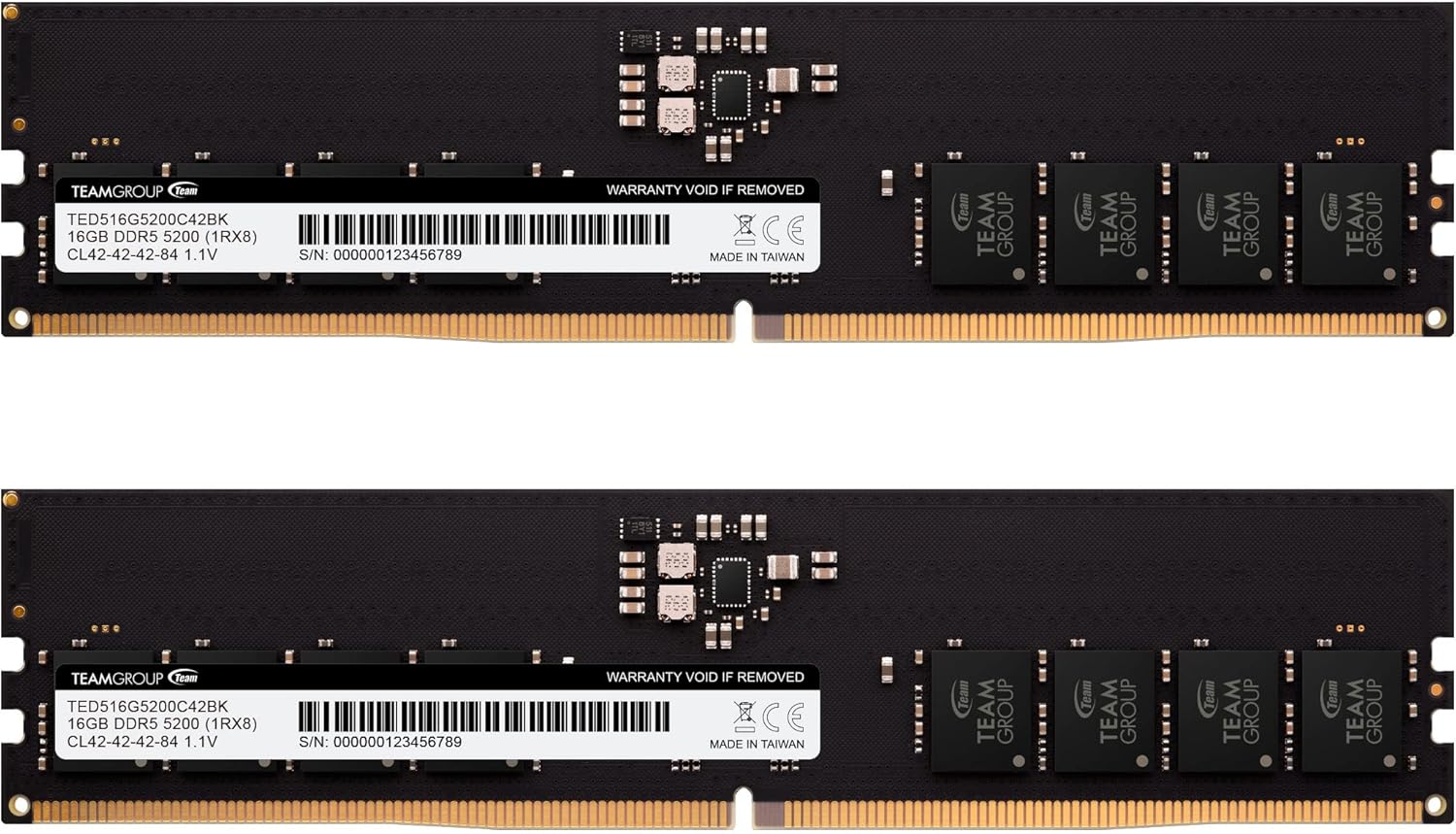 TEAMGROUP Elite DDR5 16GB Kit (2x8GB) 5200MHz (PC5-41600) CL42 Non-ECC Unbuffered 1.1V UDIMM 288 Pin PC Computer Desktop Memory Module Ram Upgrade – TED516G5200C42DC01