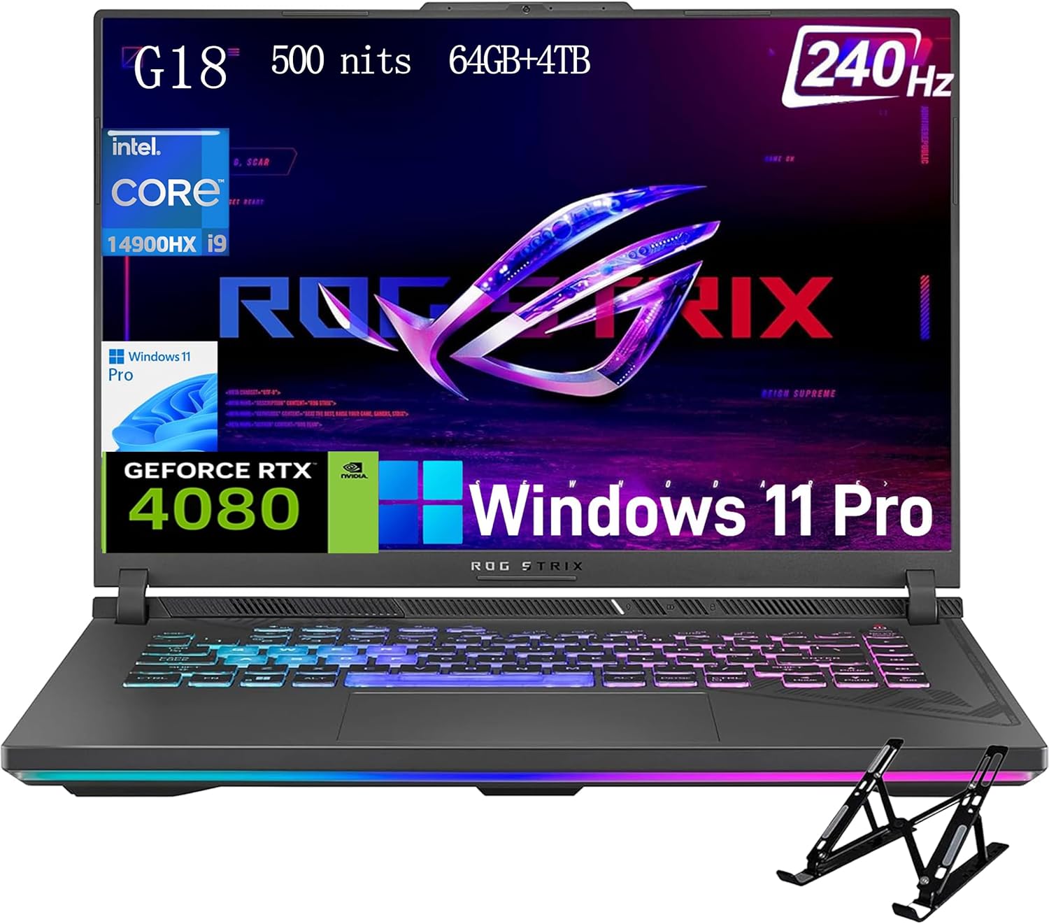 ASUS ROG Strix G18 Gaming Laptop, 18″ 240Hz WQXGA Display, Intel 24-Core i9-14900HX, RTX 4080, 64GB DDR5, 4TB SSD, Backlit Keyboard, Windows 11 Pro, cefesfy Accessories