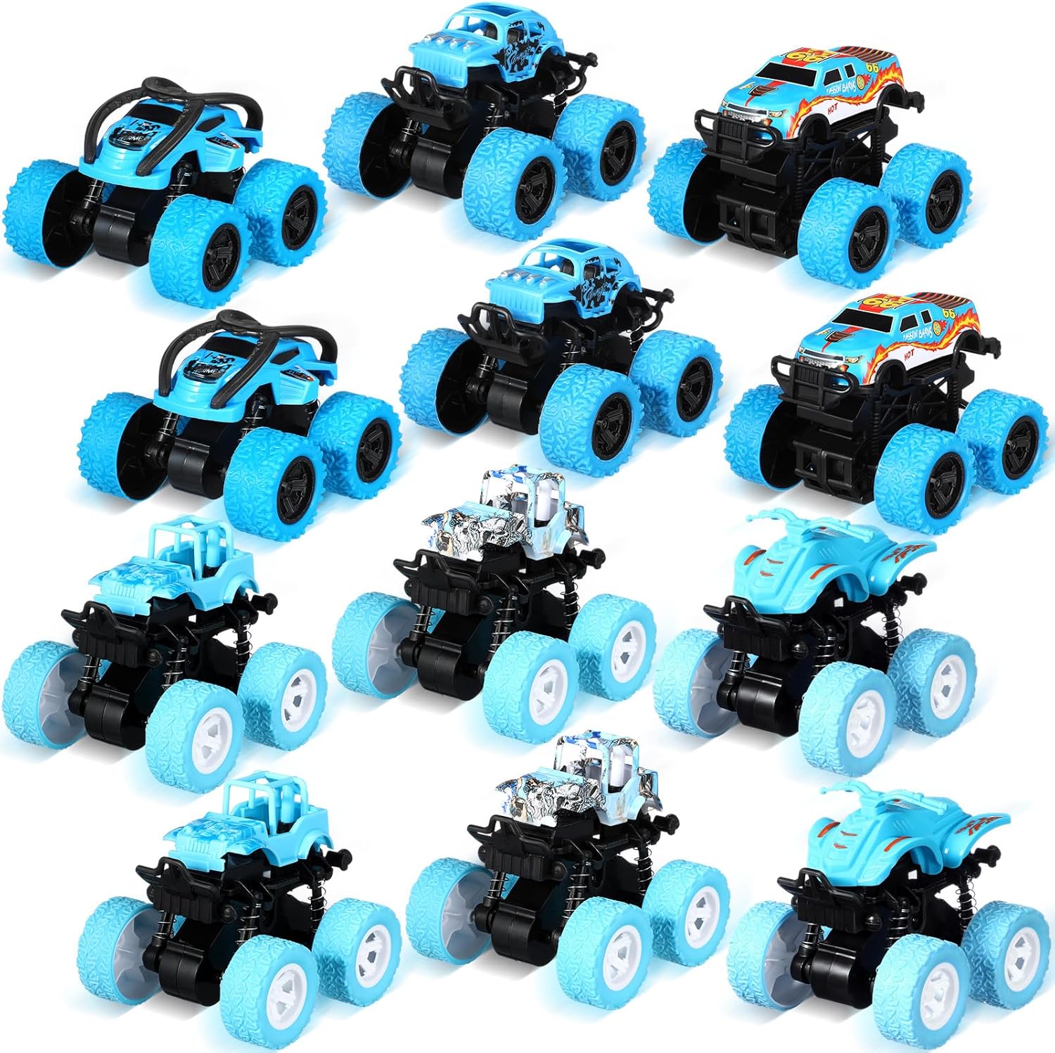 12 Pack Monster Truck Toys for Girls Boys, Mini Monster Trucks Push and Go Friction Powered Toy Car Trucks Bulk Mini Vehicle Set for Boys Girls Birthday Party Gift (Blue)