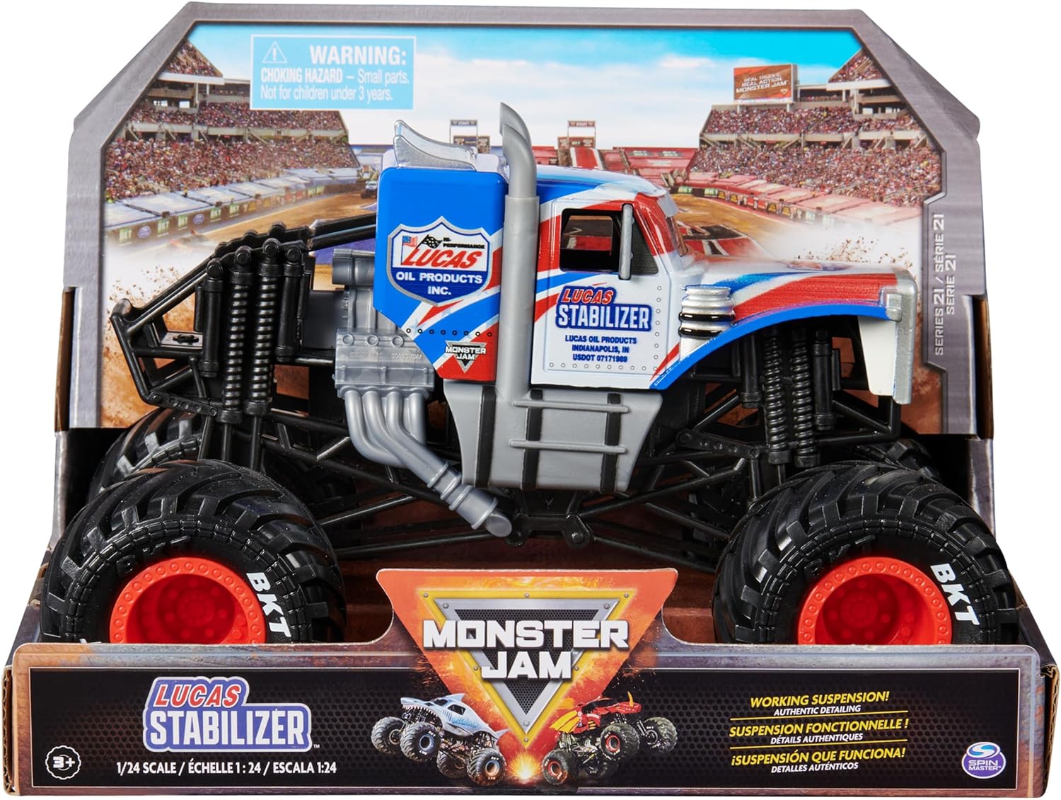 Monster Jam, Official Lucas Stabilizer Monster Truck, Collector Die-Cast Vehicle, 1:24 Scale, Kids Toys for Boys and Girls Ages 3 and up