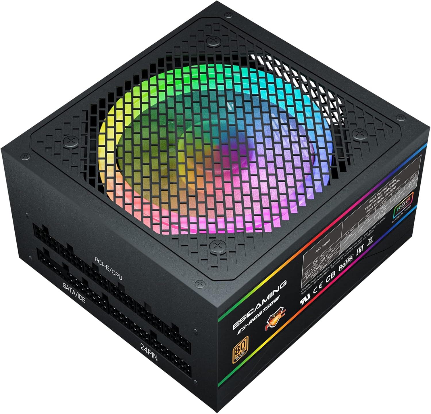 ATX Power Supply APFC 750W, 80 Plus Gold ATX Computer Gaming Power Supply Certified PSU with ARGB Light,120mm Silent RGB Fan