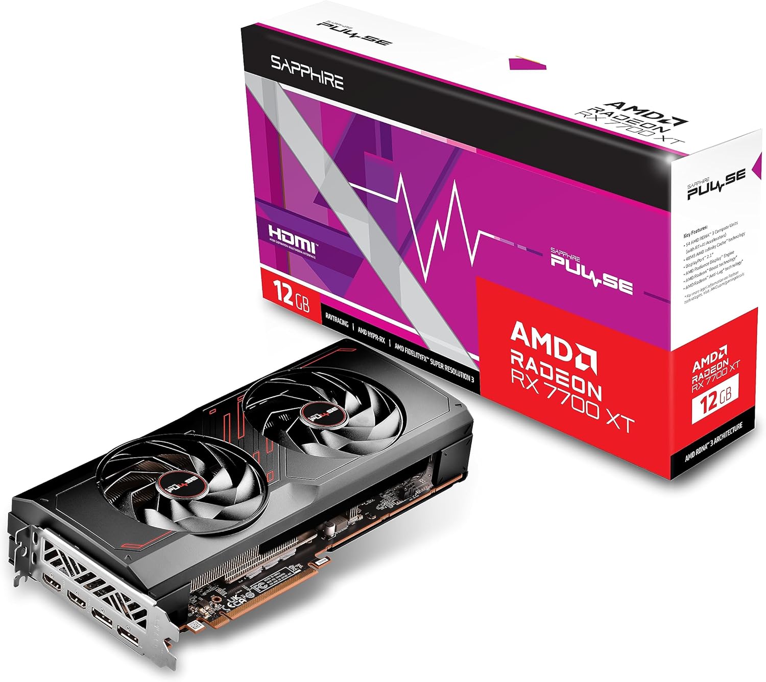 Sapphire 11335-04-20G Pulse AMD Radeon RX 7700 XT Gaming Graphics Card with 12GB GDDR6, AMD RDNA 3