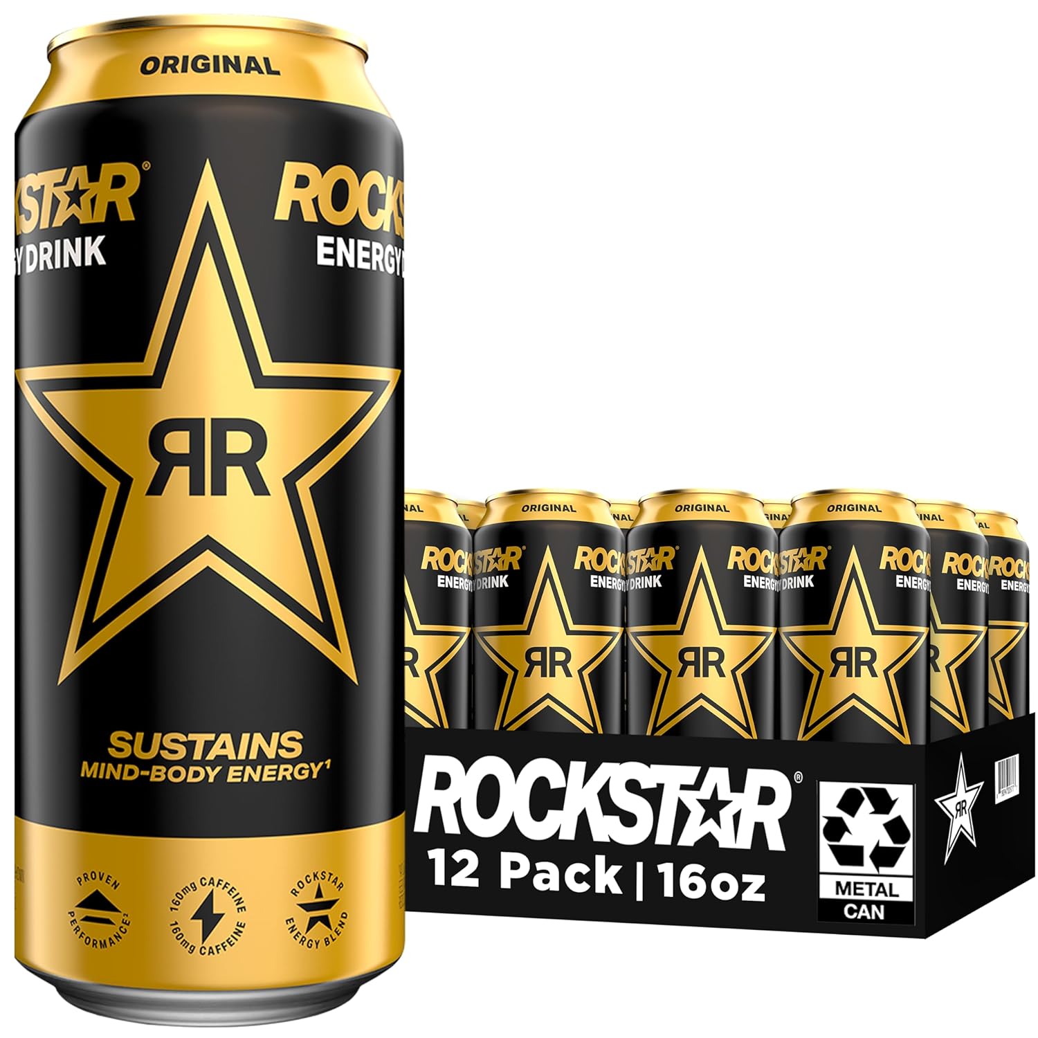 Rockstar Energy Drink, Original, 16oz Cans (12 Pack) (Packaging May Vary)