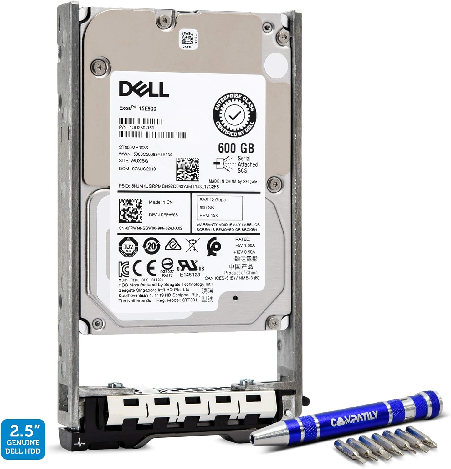 Dell 400-AJRF 600GB 15K SAS 12G 2.5-Inch PowerEdge Enterprise Hard Drive in 13G Tray Bundle with Compatily Screwdriver Compatible with ST600MP0036 R920 R930 T710 R720 R420 MD1220 MD3420 (Renewed)