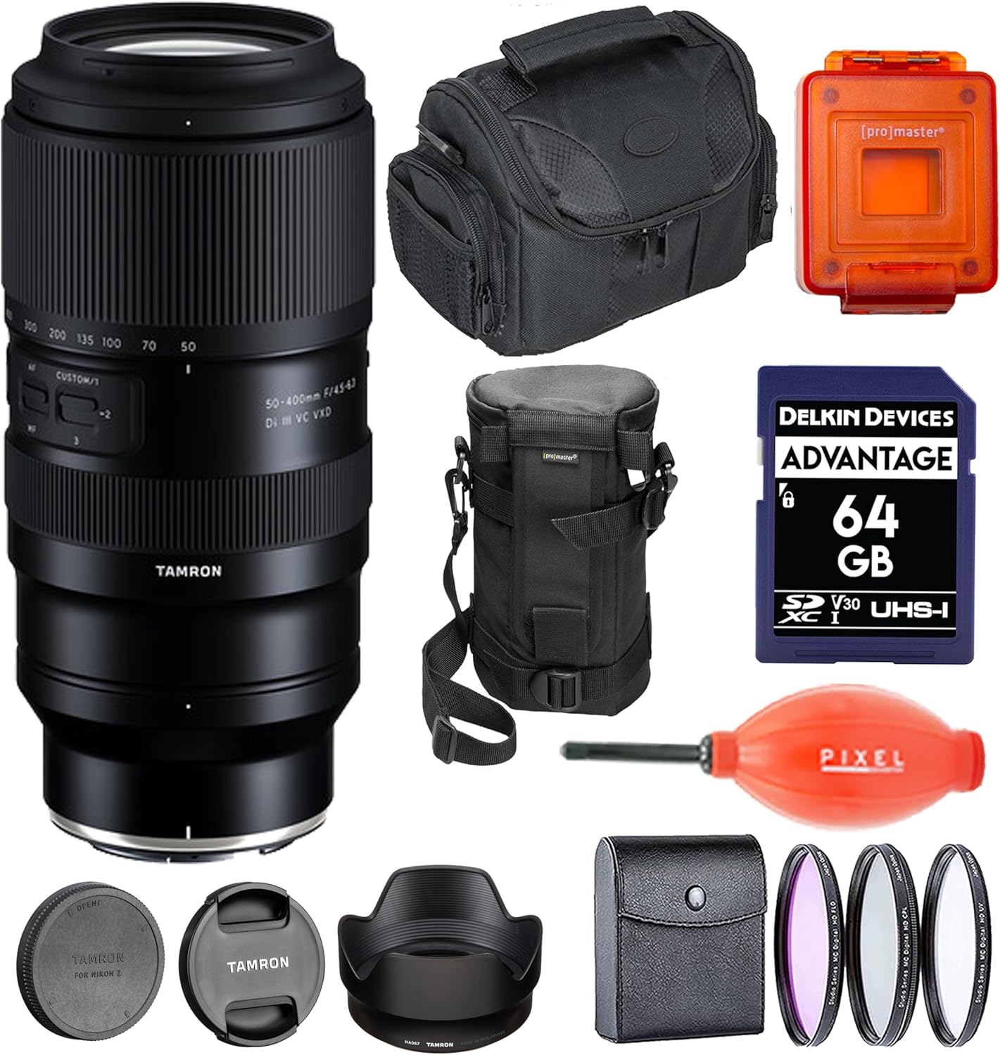 Tamron 50-400mm f/4.5-6.3 Di III VC VXD Lens (Nikon Z) with Pixel Advance Accessories and Travel Bundle | AFA067Z-700 | Tamron 50-400mm Lens