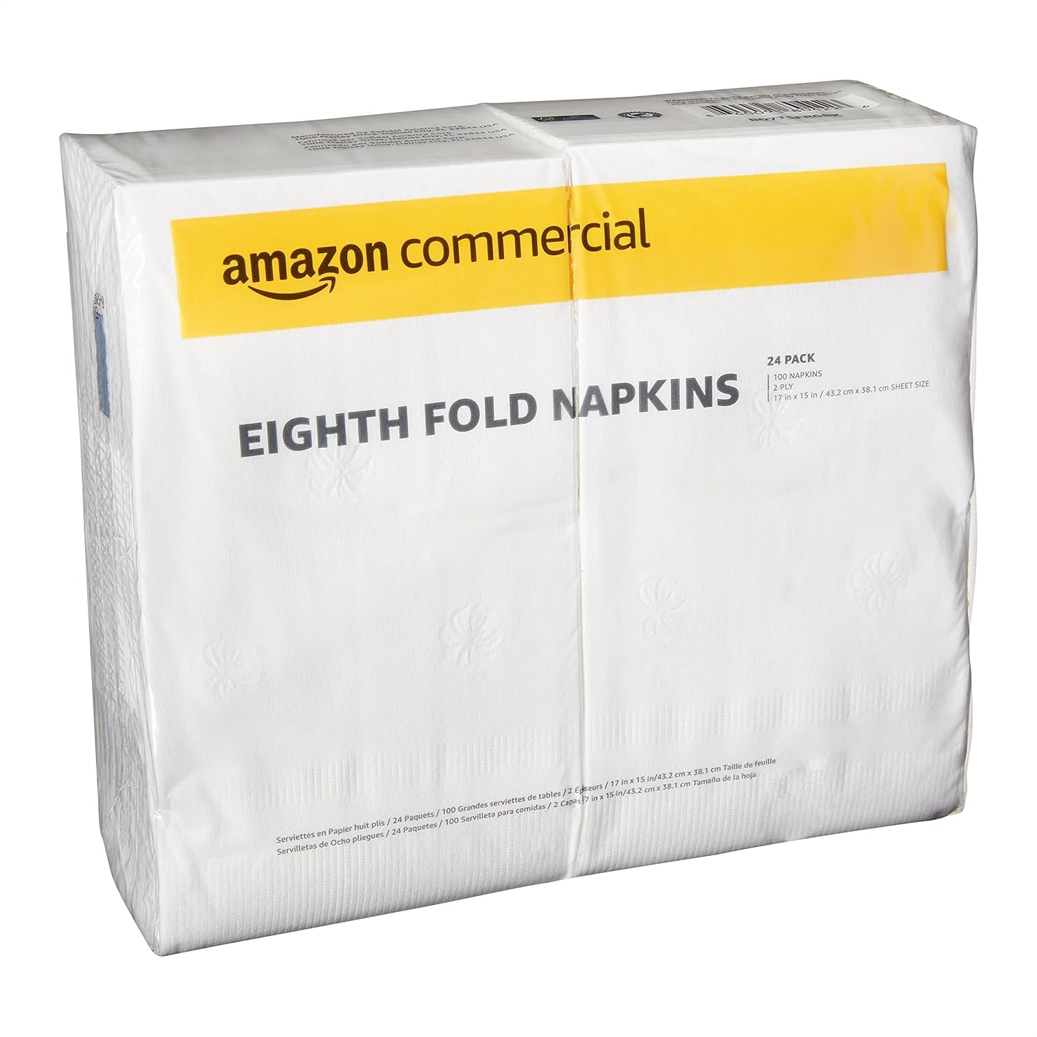 AmazonCommercial 2-Ply White Premium Eighth Fold Napkins (SOFI-061)|Bulk |Disposable Paper Napkins |Dinner Napkins|FSC Certified |100 Napkins per Pack (24 Packs)(17 x 15 Sheet)