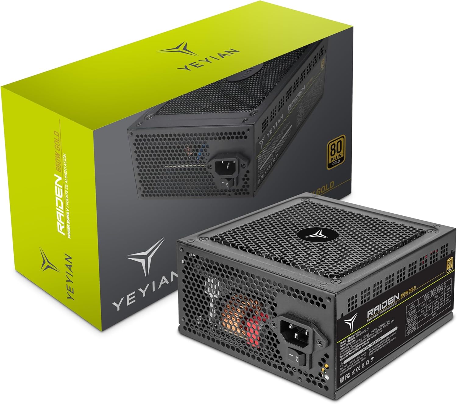 YEYIAN Raiden 650W Power Supply Unit, PCIE 5.0, Semi Modular, 80+ Gold Certified, 140mm Ultra Quiet Fan, Low-PFC Circuit Certified Gaming PSU, Compatible with RTX 4060 ti/ 4070/4070 Super