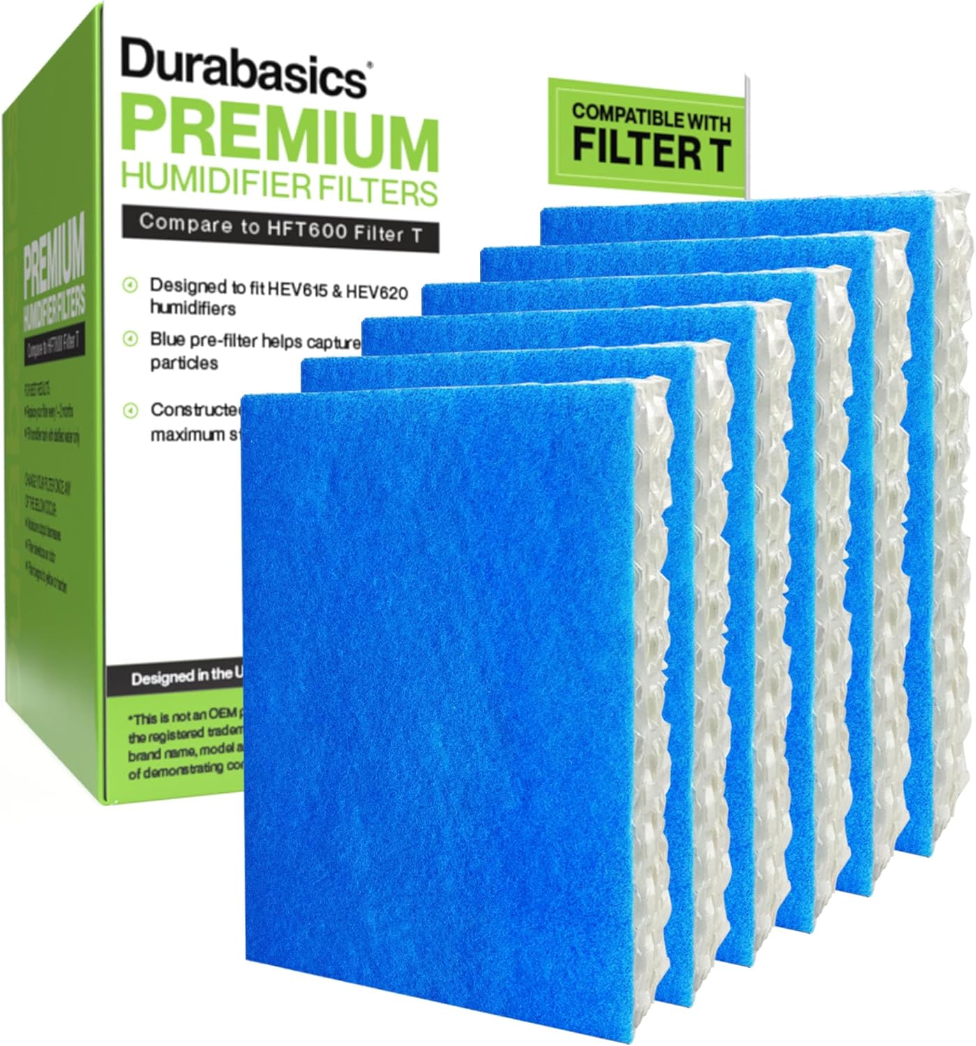 Durabasics Filter Replacements for Honeywell Filter T – 6 Pack – for HEV615 & HEV620 – Compatible with HFT600 Honeywell Humidifier Filter, HFT600, Filter HFT600 & Honeywell Humidifier Filter T