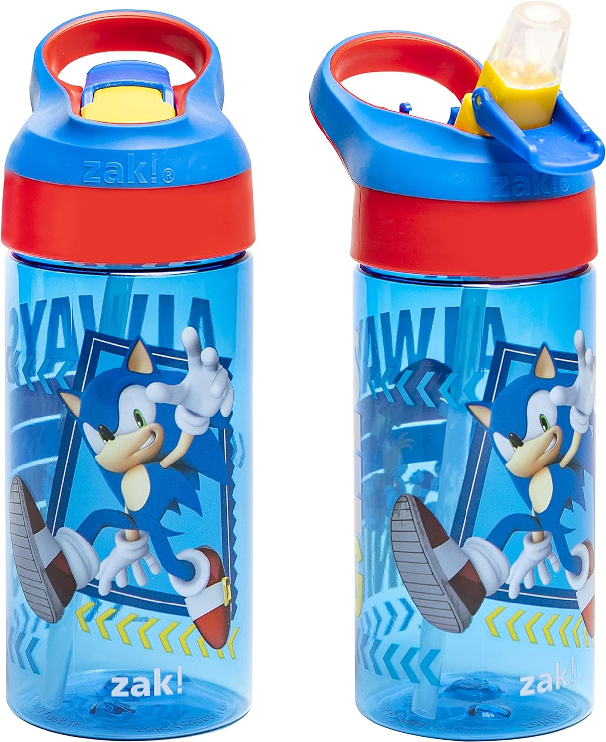 Zak Designs Sonic the Hedgehog Kids Water Bottle with Spout Cover and Built-in Carrying Loop, Made of Durable Plastic, Leak-Proof Water Bottle Design for Travel (17.5 oz, Non-BPA, Pack of 2)