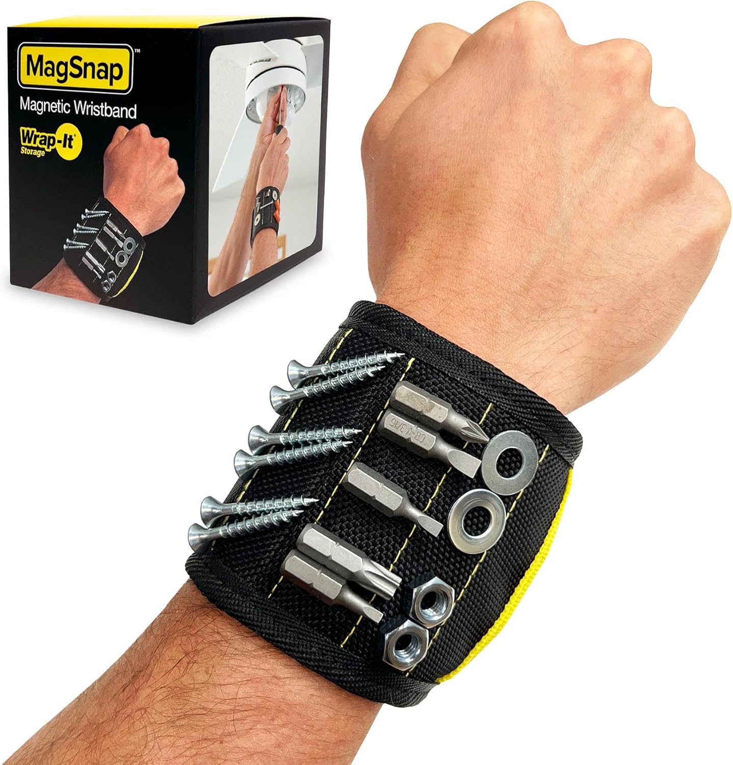 MagSnap Magnetic Wristband by Wrap-It Storage – Wrist Magnet Tool Belt and Screw Holder – Great Tool Gift for Dad