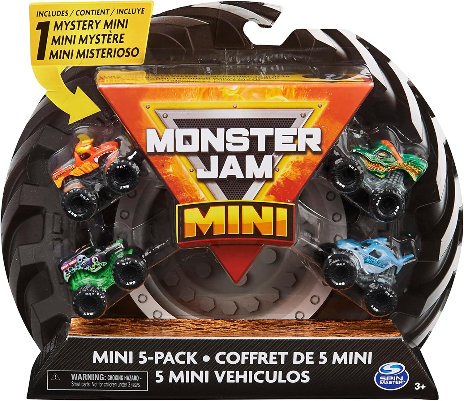 Monster Jam, Official Mini Collectible Monster Trucks 5-Pack with 1 Mystery Truck, 1:87 Scale