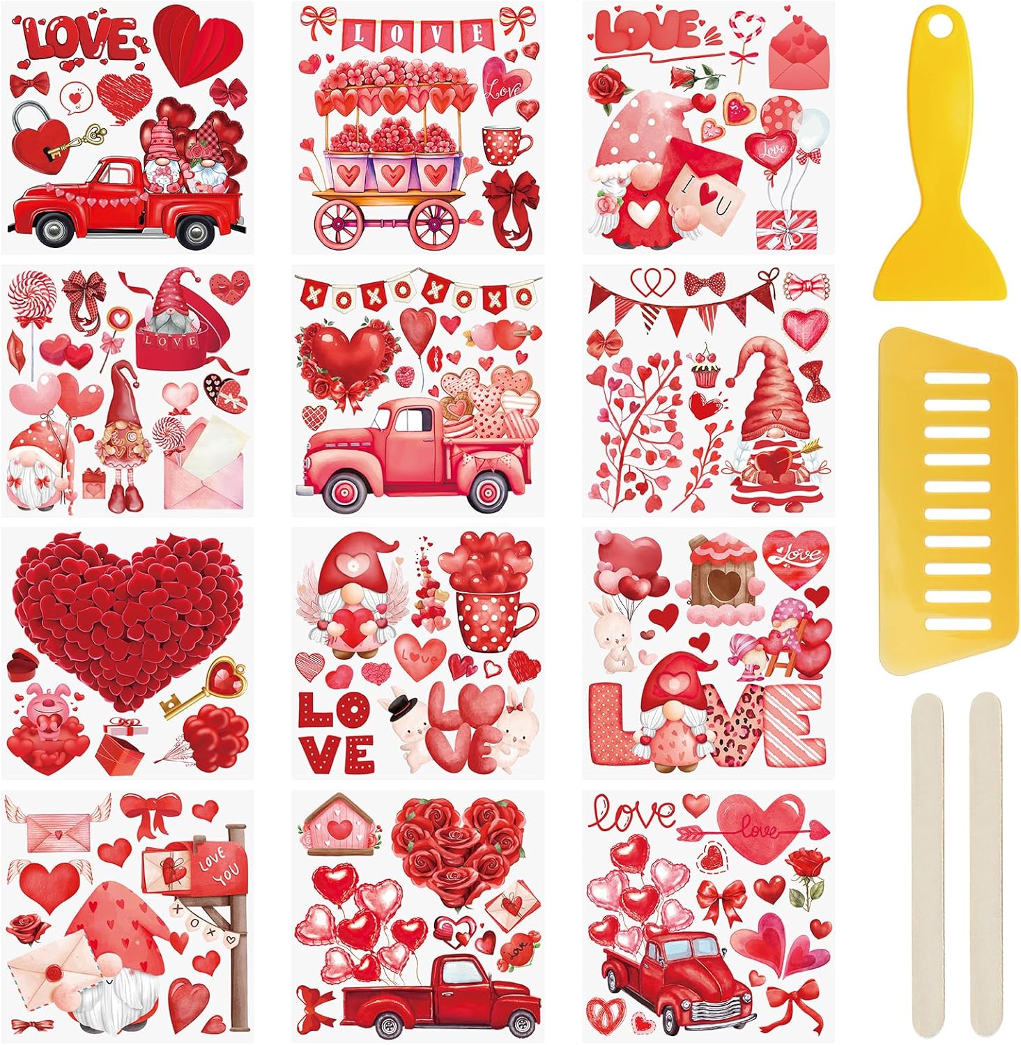 WANDIC 12 Sheets Valentine’s Day Rub On Transfer Stickers Waterproof Decals Journal Album Decals Furniture Craft Transfers Decals for DIY Scrapbook