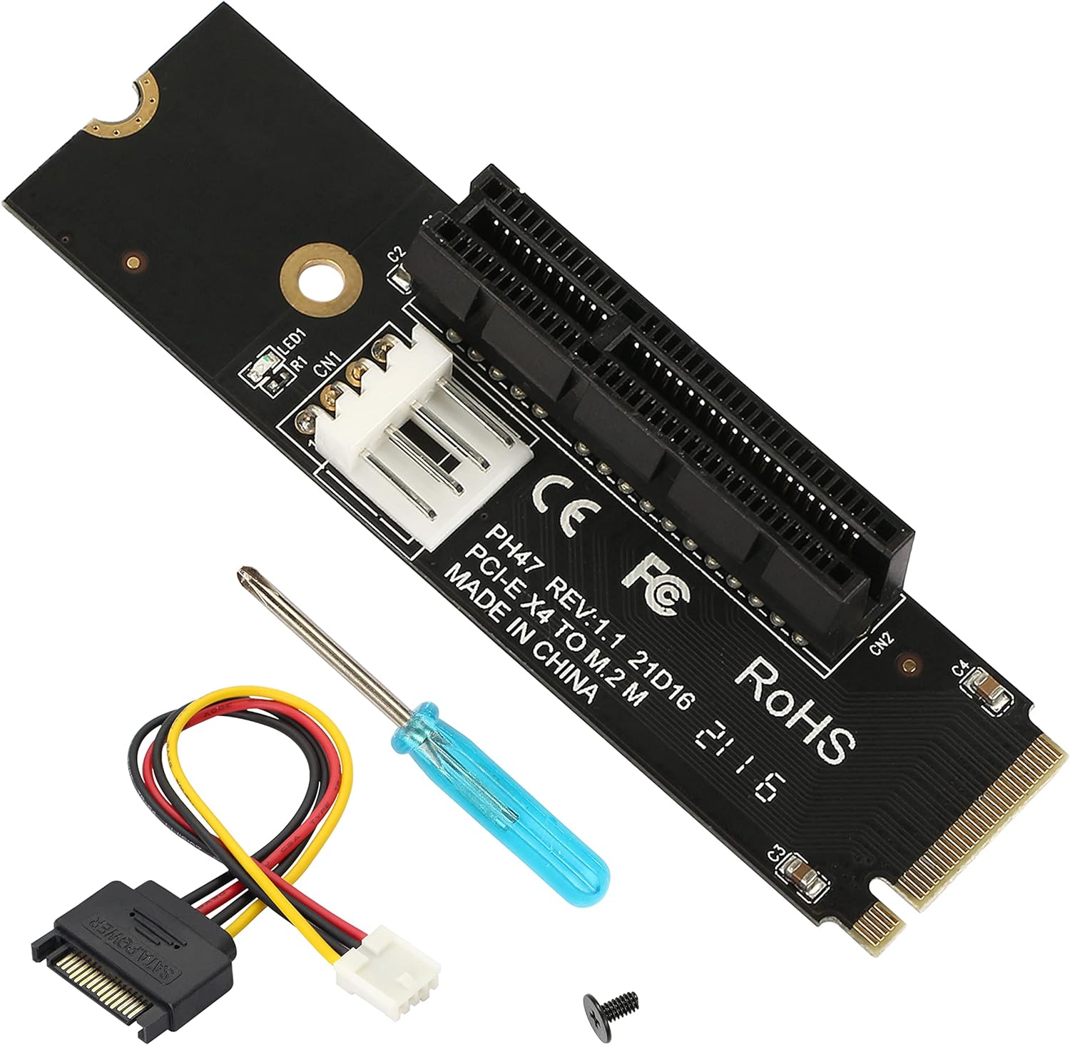 GELRHONR NGFF M.2 to PCI-E 4X 1X Riser Card,M.2 Key M 2260 2280 SSD Port to PCIE Adapter with LED Indicator SATA 15pin Power Riser for Bitcoin Miner Mining-Black