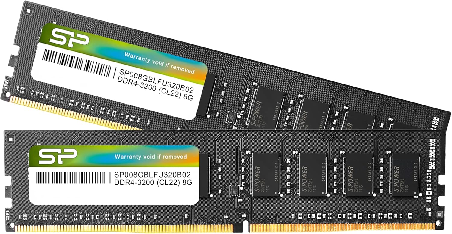 Silicon Power DDR4 16GB Kit (2x8GB) 3200MHz (PC4-25600) CL22 UDIMM 288-Pin Desktop Computer Memory SP016GBLFU320B22