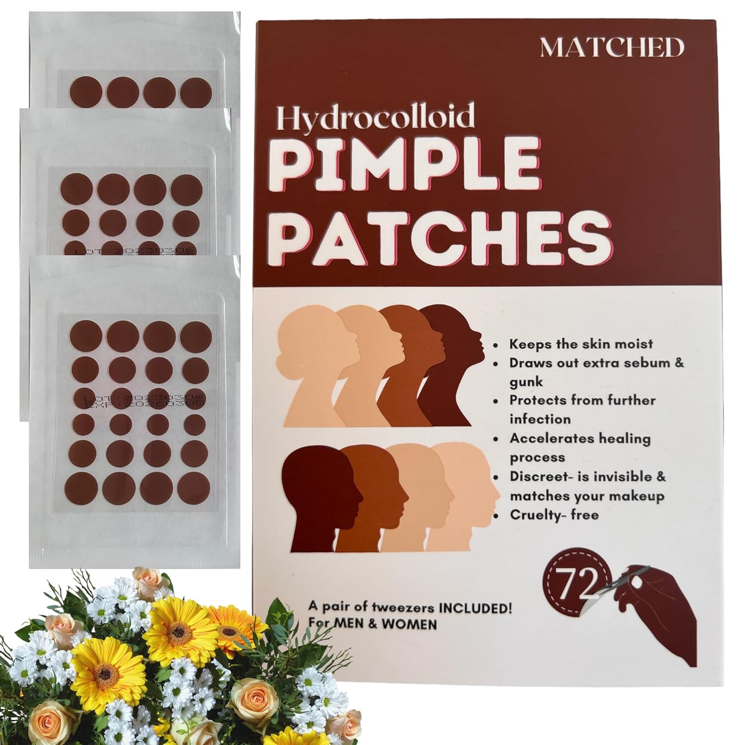 MATCHED Hydrocolloid Pimple Patches-Invisible Acne Patches for Face, 3 Sizes, 72-Count (1 Pack),Zit patches that match Skin tone for Daytime Use, for proactive acne treatment (NRB)