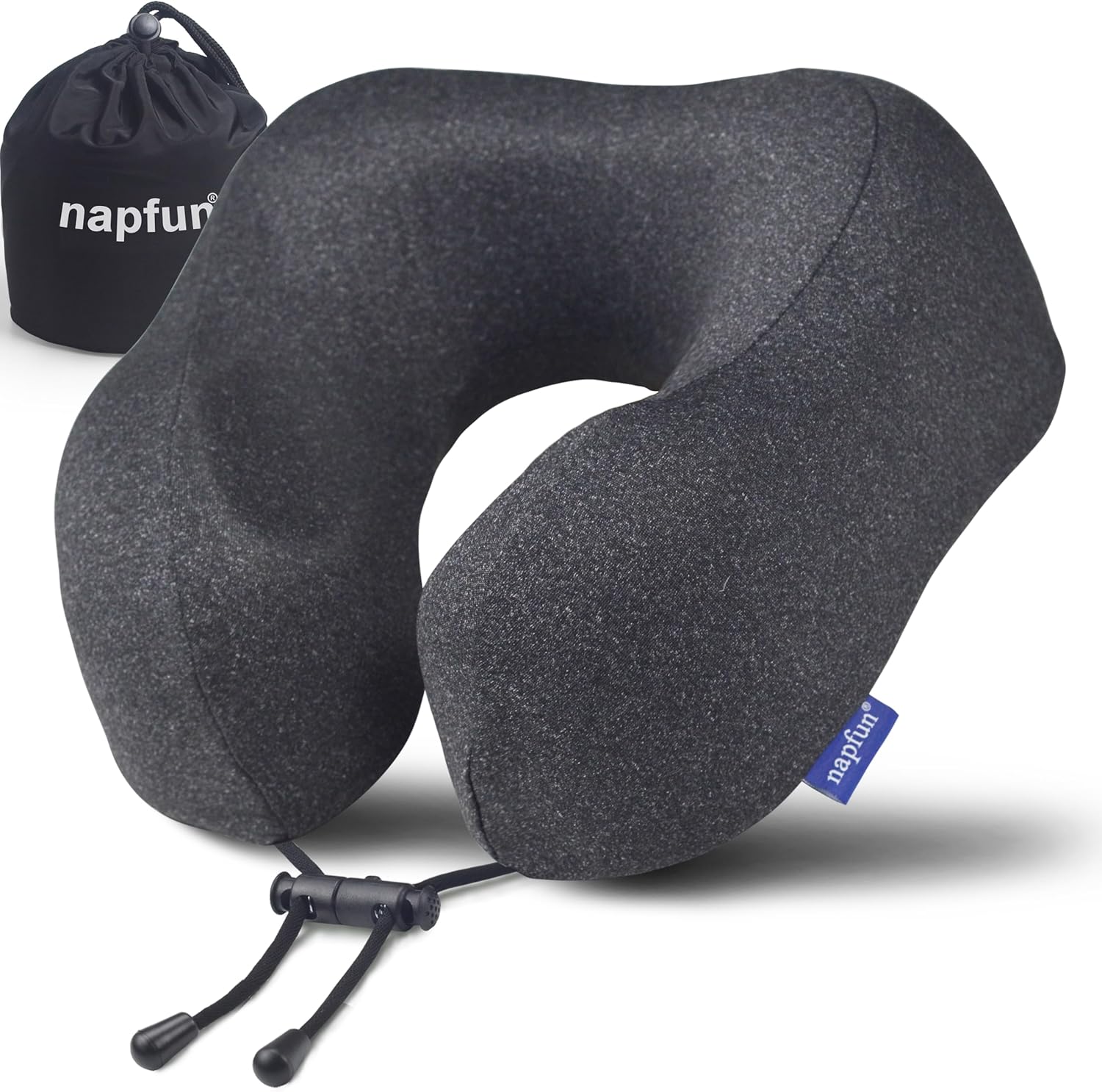 napfun Travel Pillow, Travel Accessories & Travel Essentials for Airplane Upgraded 100% Pure Memory Foam Travel Neck Pillow for Flight Headrest Sleep, Portable Plane Necessities, Full Black