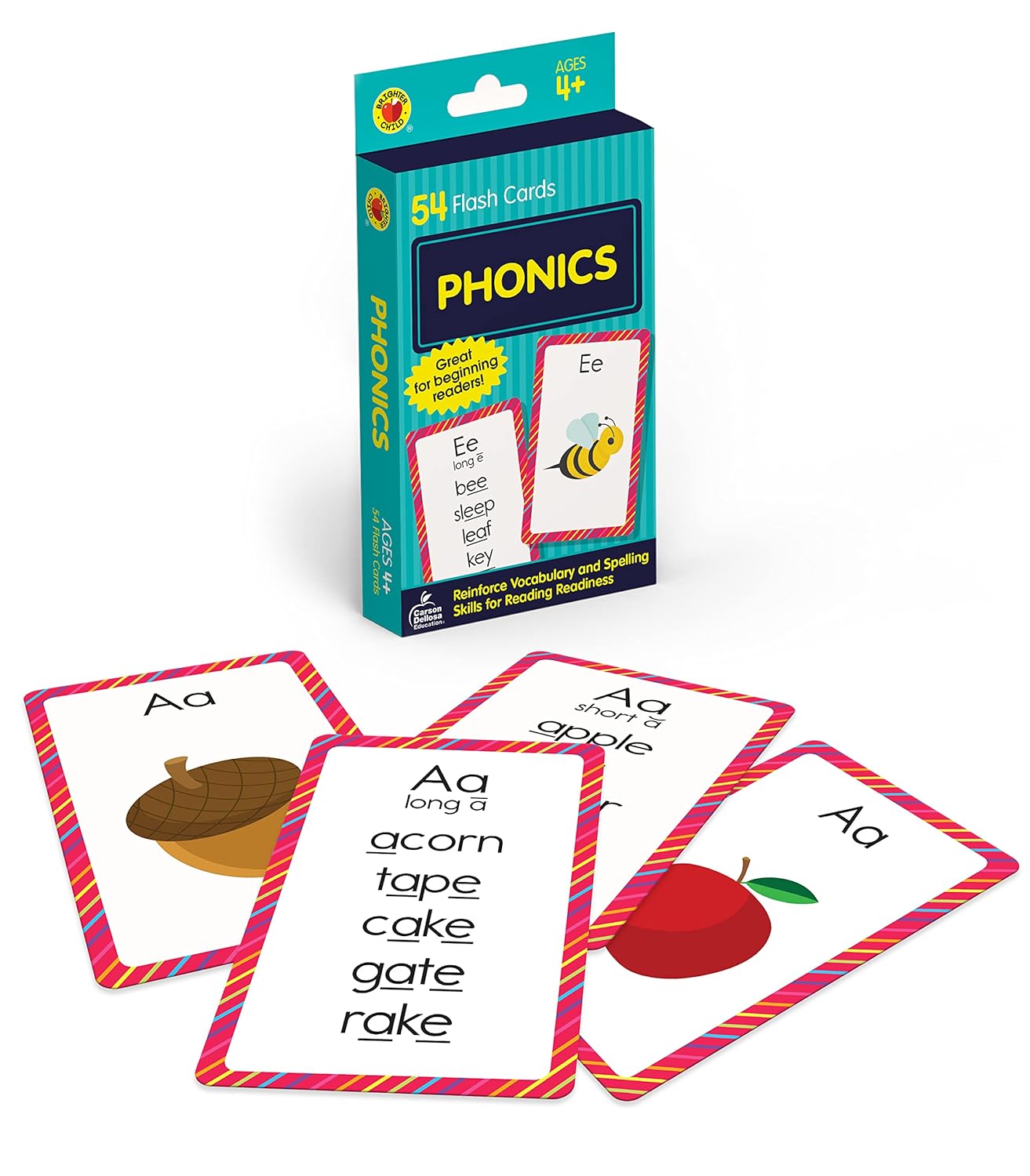 Carson Dellosa Phonics Flash Cards for Kids Ages 4-8, Sound Recognition Skills With Vowels, Consonants and Common Blends for Preschool, Kindergarten, … 4+ (54 Cards) (Brighter Child Flash Cards)