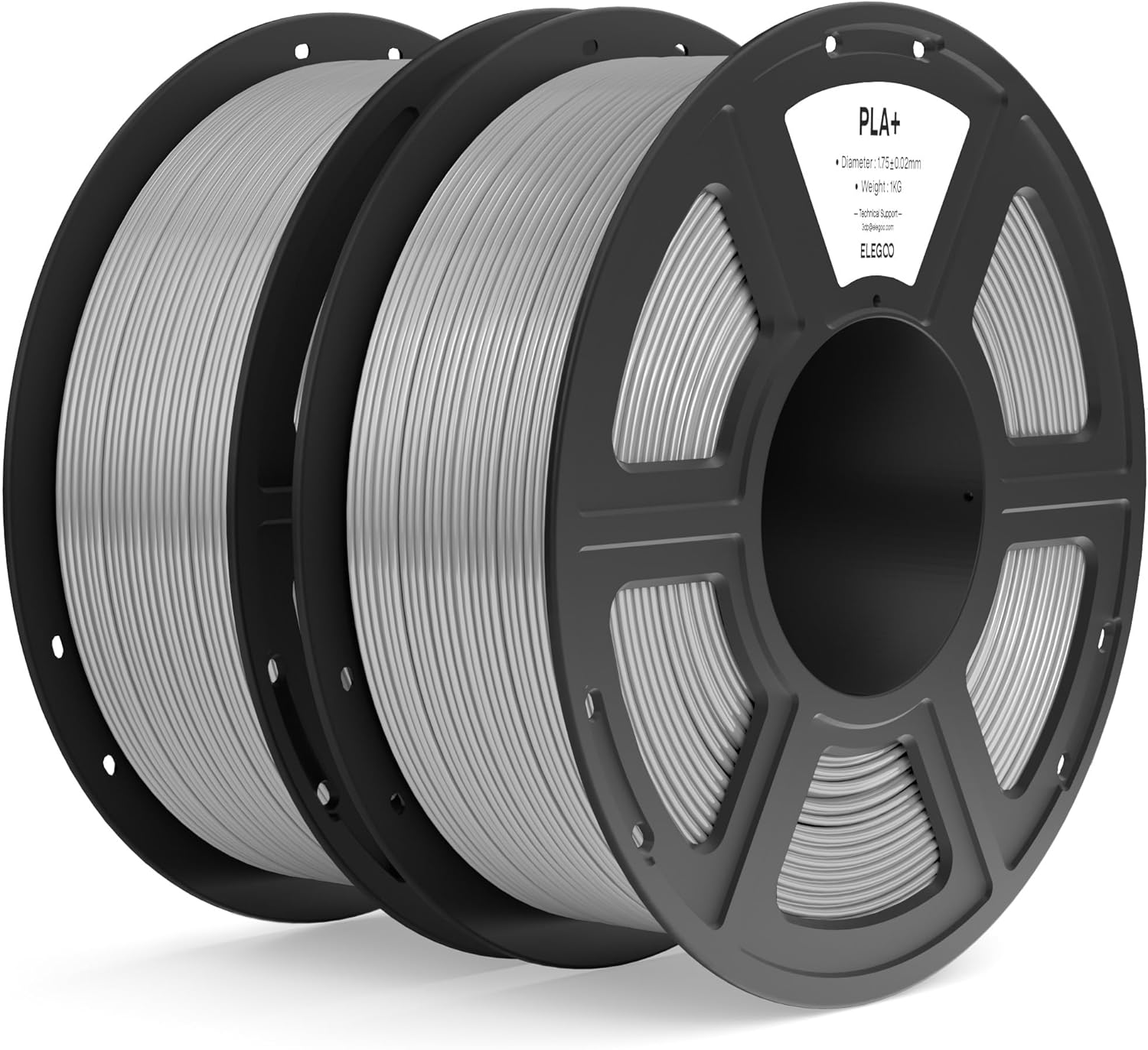 ELEGOO PLA+ Filament 1.75mm Gray 2KG, High Toughness PLA Plus 3D Printer Filament Dimensional Accuracy +/- 0.02mm, 2pcs 1kg Spool(2.2lbs) for Most FDM 3D Printers