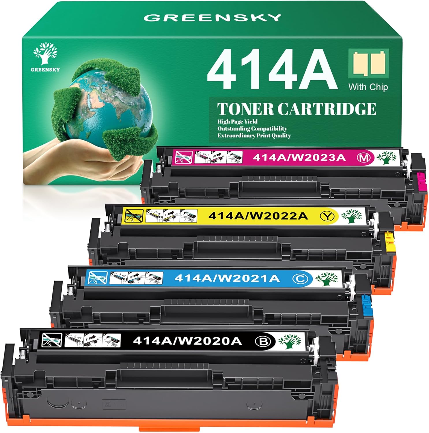 GREENSKY 414a Toner Cartridges 4 Pack Replacement for HP 414A 414X W2020a Toner Compatible with HP Color Laserjet Pro MFP M479fdw M479fdn M454dw M454dn M480f Printer