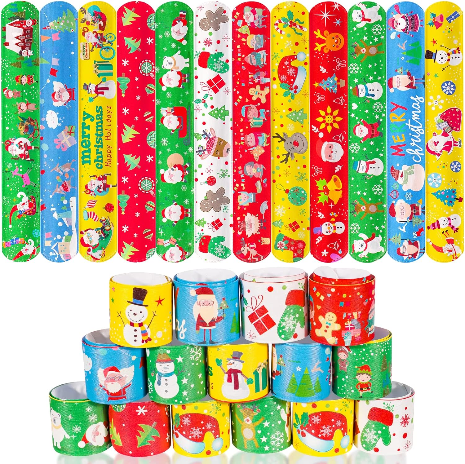 Max Fun 48pcs Christmas Slap Bracelets Party Favors Toys for Kids Xmas Party Favors Christmas Stocking Stuffers (Christmas)