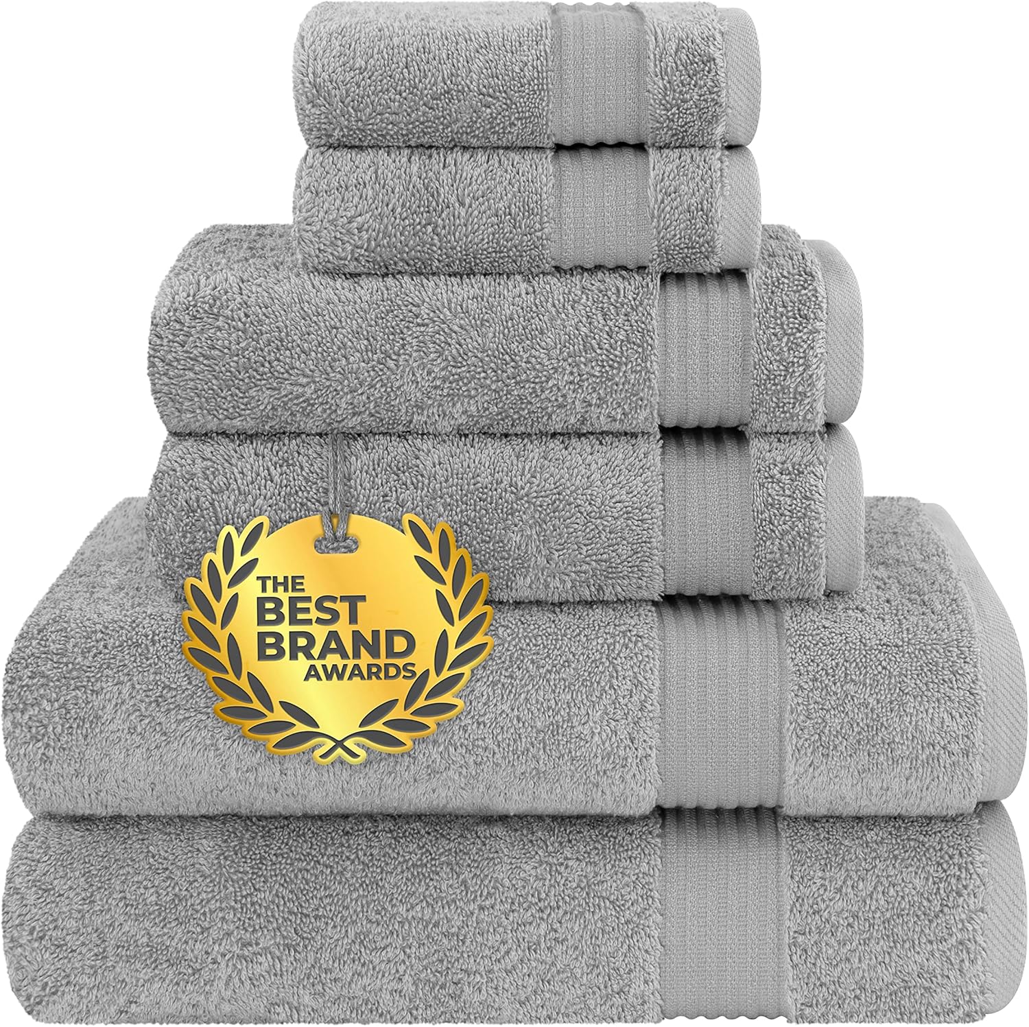 Cotton Paradise 6 Piece Towel Set 100% Cotton Soft Absorbent Turkish Towels for Bathroom 2 Bath Towels 2 Hand Towels 2 Washcloths Light Gray Towel Set