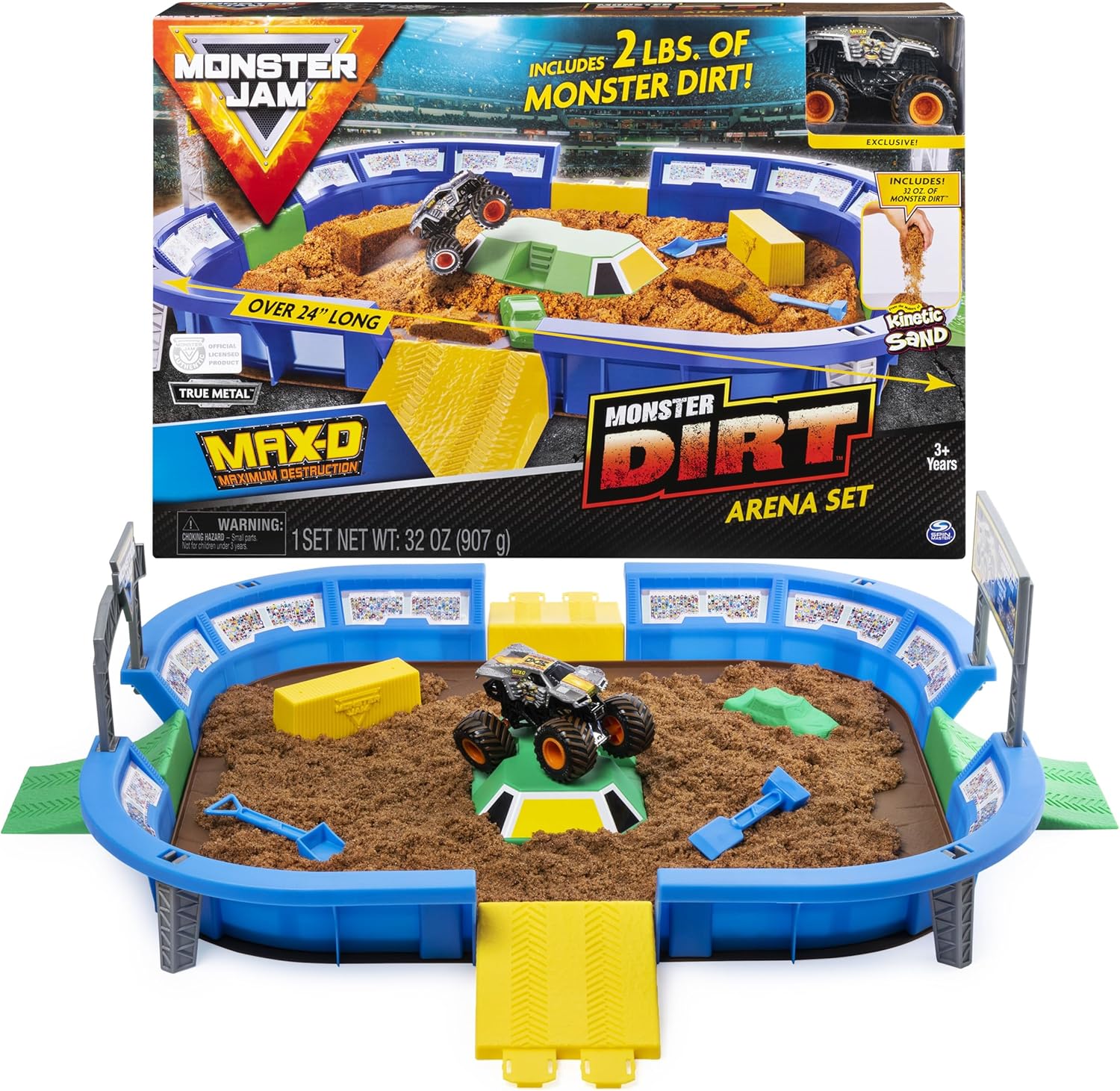 Monster Jam, Monster Dirt Arena 24-inch Playset with 2lbs of Monster Dirt and Exclusive 1:64 Scale Die-Cast Monster Jam Truck