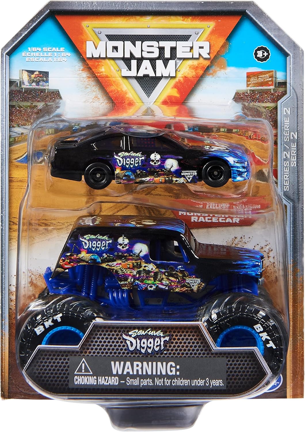 Monster Jam Official 1:64 Scale Diecast 2-Pack Monster Truck and Race Car: Son-uva Digger