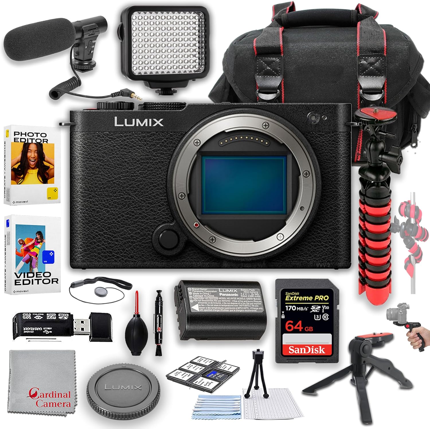 Panasonic Lumix S9 Mirrorless Camera | 24.2MP | LED Square Light, Microphone, 64GB Extreme Memory, Tripod Kit, Case & More