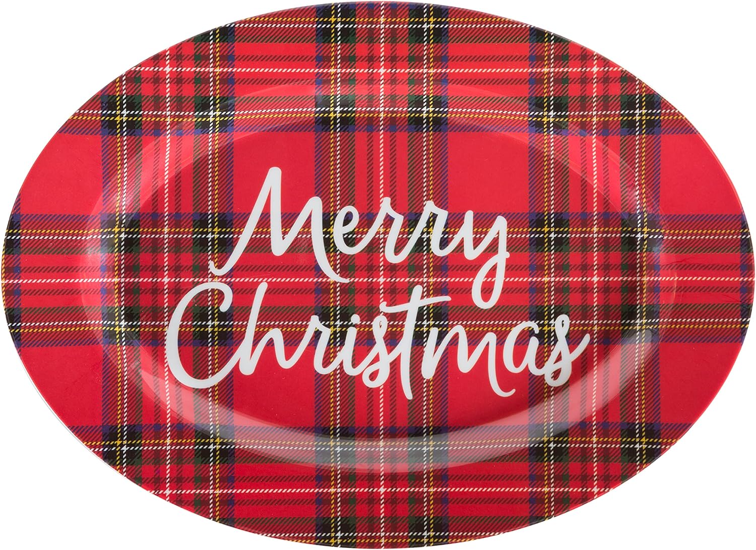 C.R. Gibson QSTM-24059 Red Plaid Reusable Melamine Plate Christmas Platter for Cookies, Dinners, and Parties, 14″ x 10″