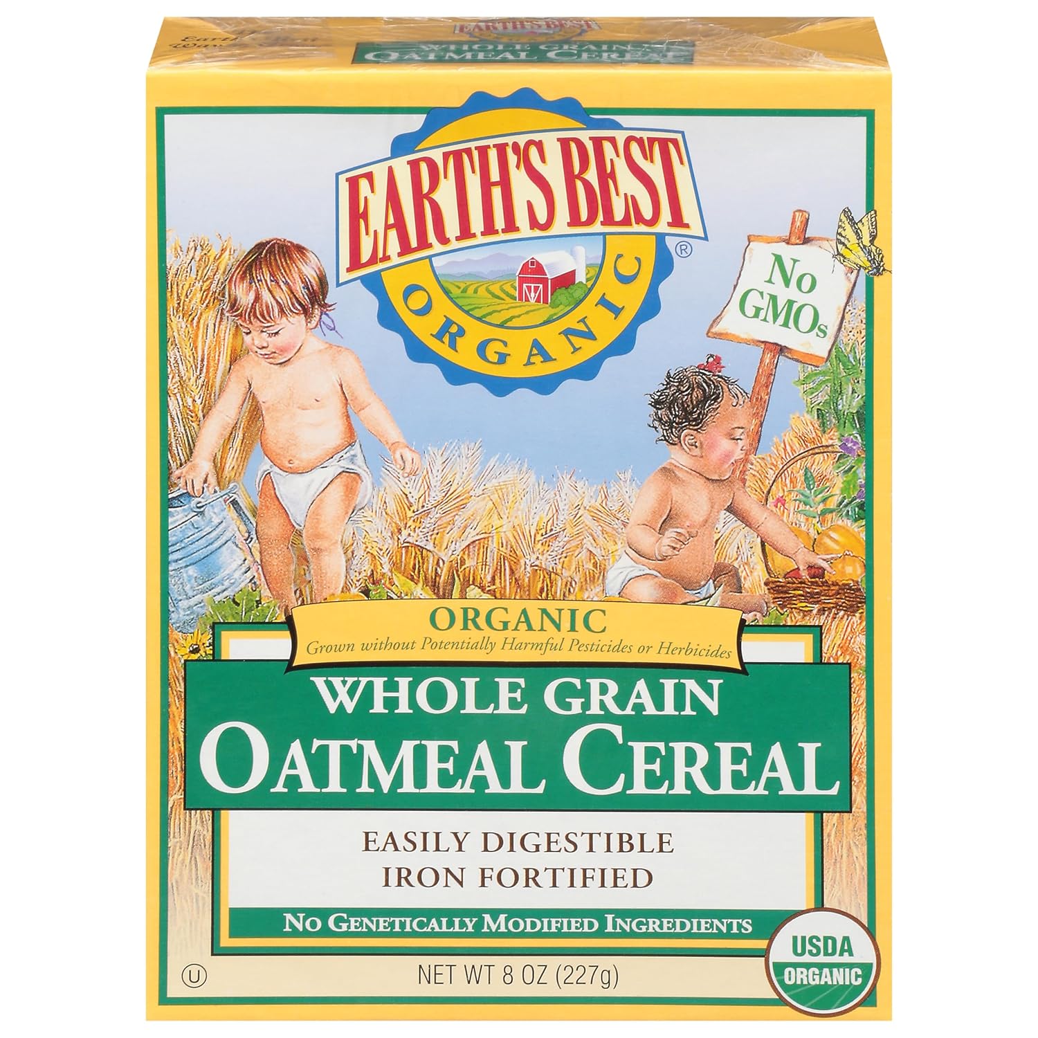 Earth’s Best Organic Baby Food, Organic Whole Grain Oatmeal Baby Cereal, Non-GMO, Easily Digestible and Iron Fortified Baby Food, 8 oz Box (Pack of 12)