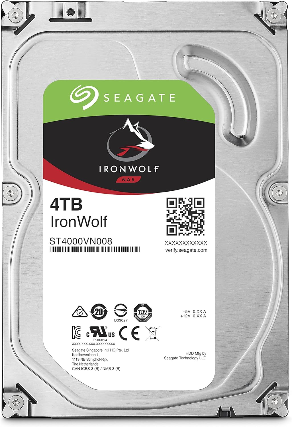 Seagate 4TB IronWolf NAS SATA Hard Drive 6Gb/s 256MB Cache 3.5-Inch Internal Hard Drive for NAS Servers, Personal Cloud Storage (ST4000VN008), Silver