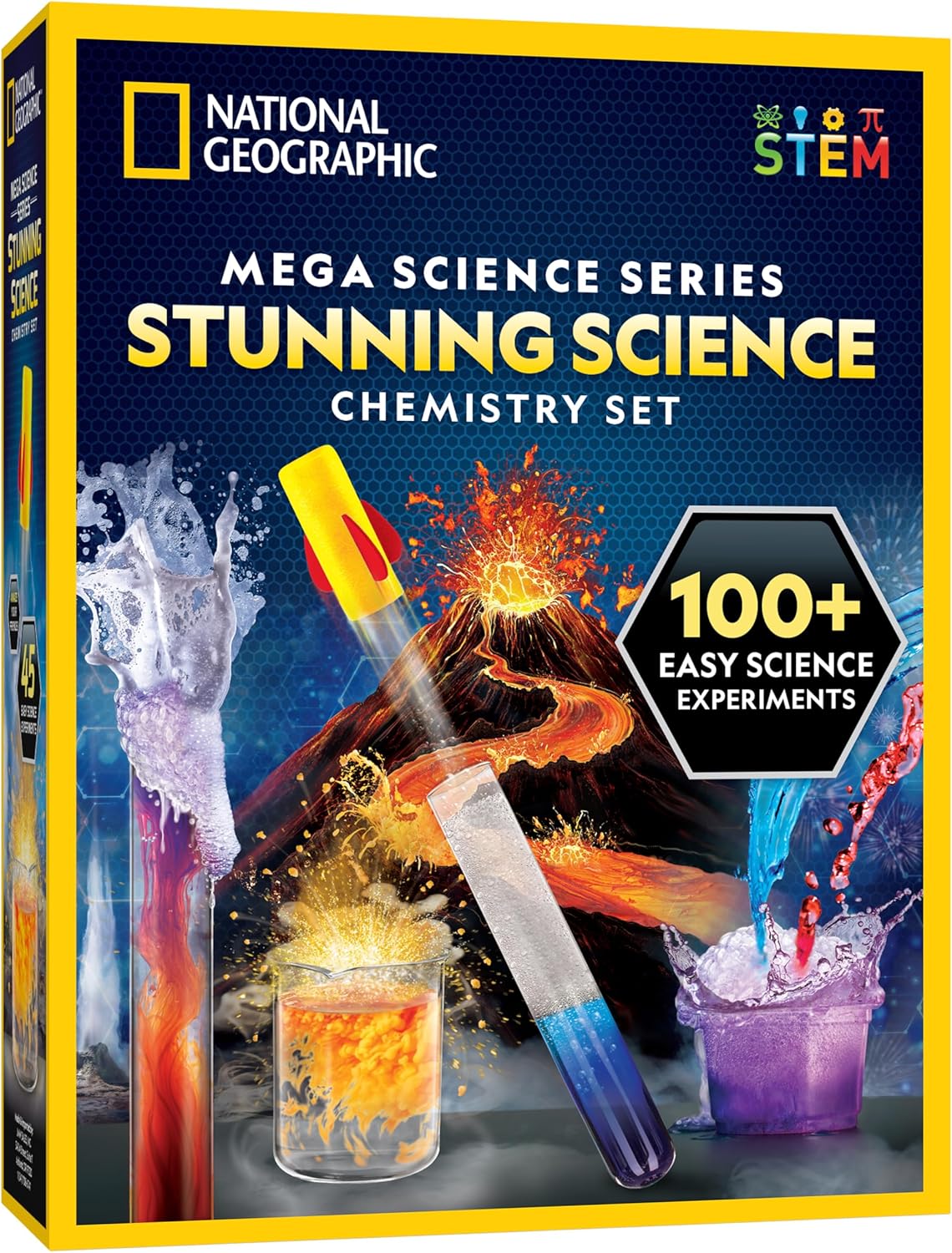 NATIONAL GEOGRAPHIC Stunning Chemistry Set – Mega Science Kit with 100+ Easy Experiments- Make a Volcano and Launch a Rocket, STEM Projects for Kids Ages 8-12, Science Toys (Amazon Exclusive)