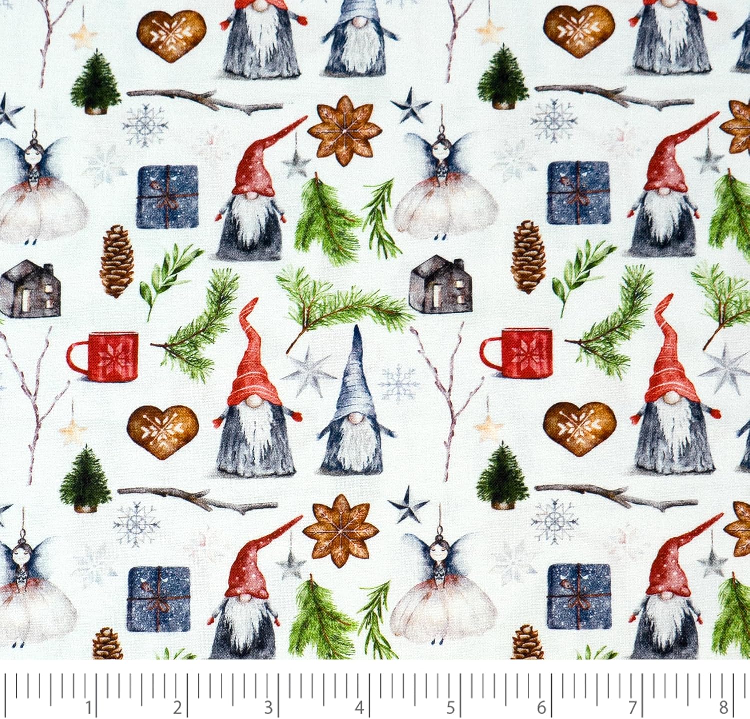 Singer Fabrics, 100% Cotton, Christmas Collection, Quilting Sewing Fabric, Christmas Gnome Ornament, Cut by Yard