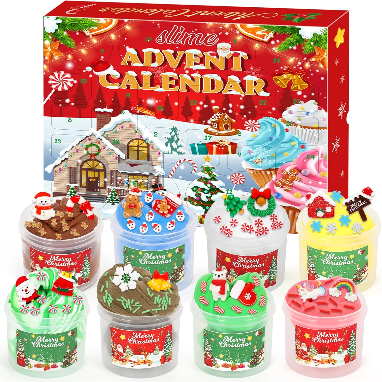 Slime Advent Calendar 2024-24 Days of Surprises Christmas Advent Calendar with Slime and Charms Kit – Christmas Countdown Calendars Xmas Gifts for Kids Girls Boys Teens Toddlers Stocking Stuffers