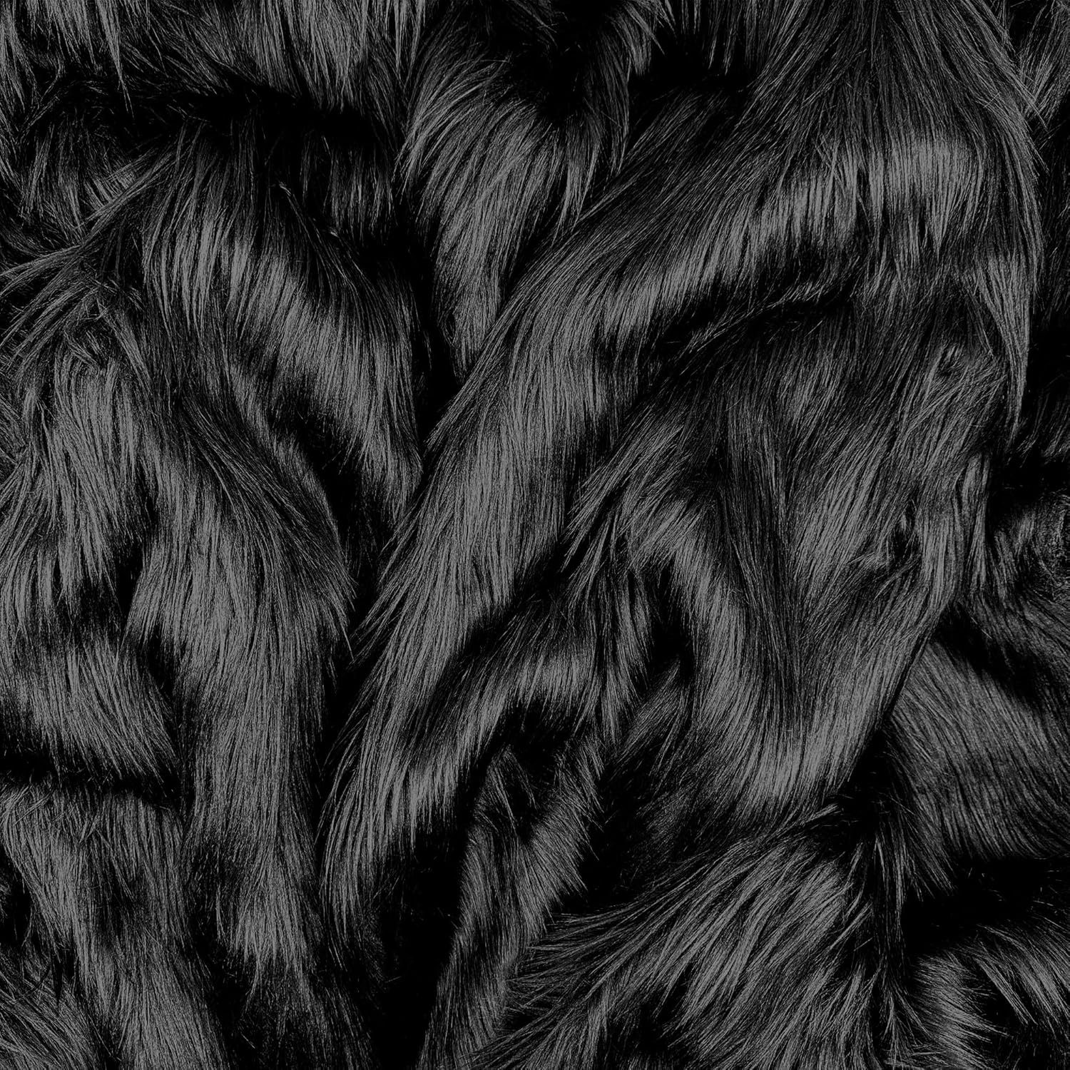 Barcelonetta | Faux Fur Fabric | Faux Craft Fur | Fake Fur Fabric Material for Costume, Decoration, Fun | Fluffy, Fuzzy | Long Pile, Shag, Mohair | Plush Artificial Fur (Black, One Yard)