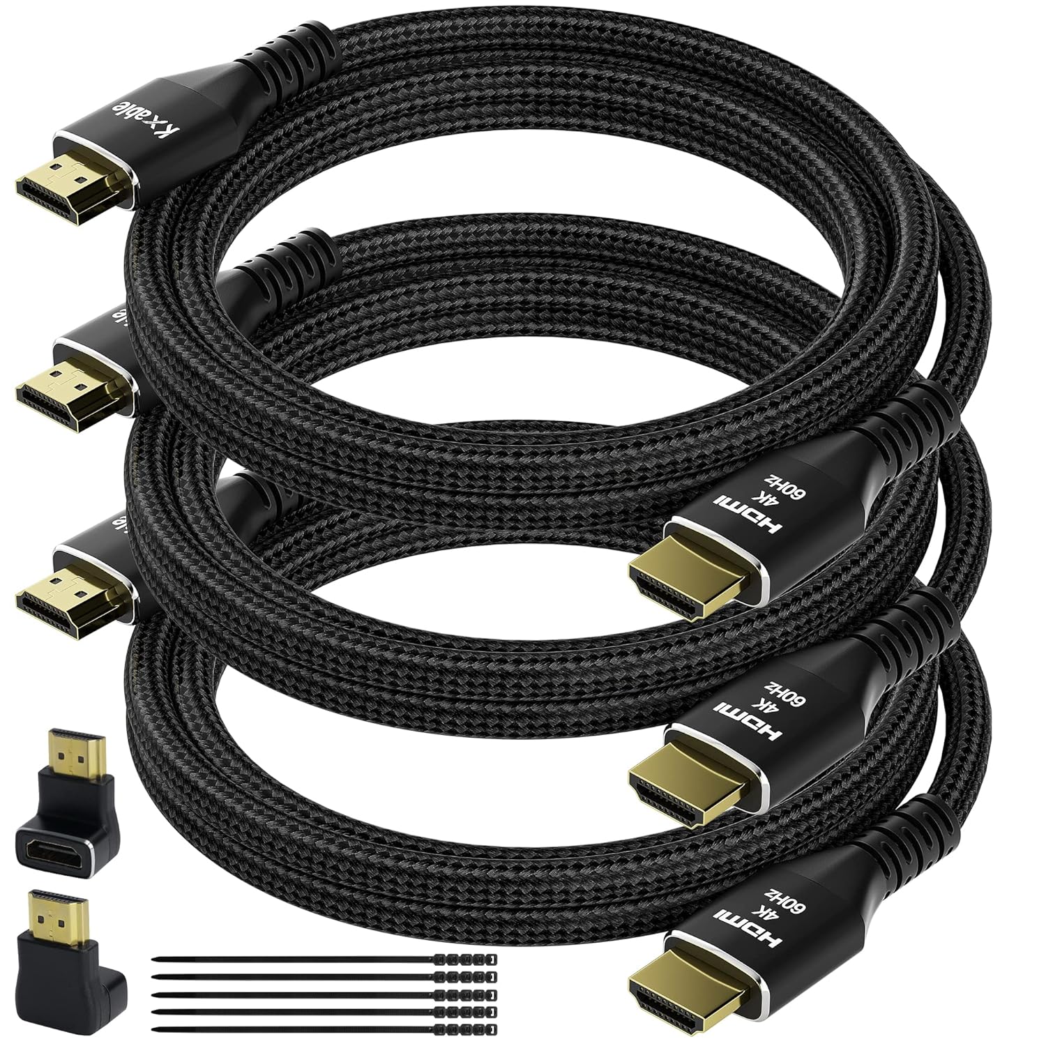 4K HDMI Cable 4 Feet (3 Pack), Ultra HD HDMI 2.0 Cable, Nylon Braided & Gold-Plated Connectors, 4K @ 60Hz, 2K,1080P, HDCP 2.2, ARC, Bulk HDMI Cables for Laptop, Monitors, HDTV, PS5, Xbox One & More