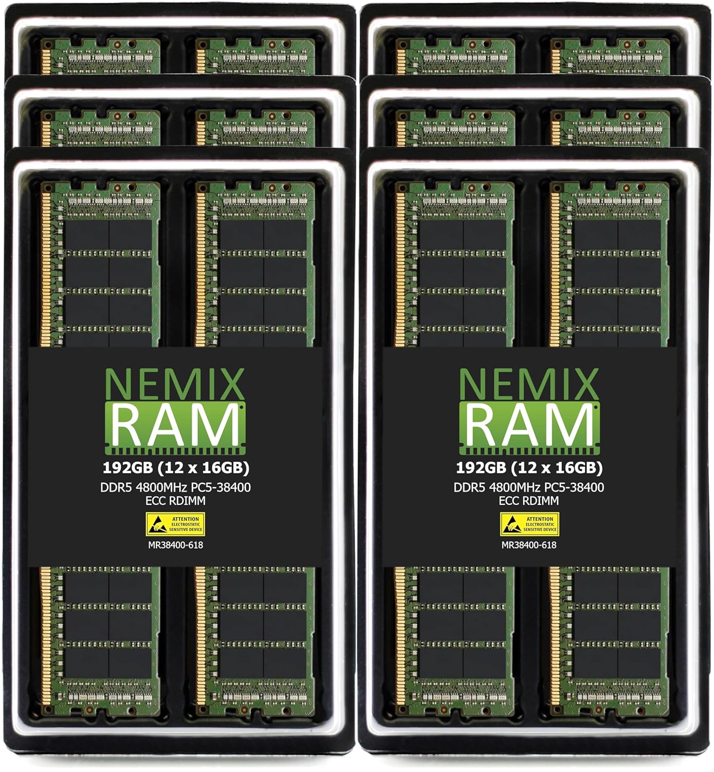 NEMIX RAM 192GB (12X16GB) DDR5 4800MHZ PC5-38400 1Rx8 1.1V 288-PIN ECC RDIMM Registered Server Memory KIT Compatible with ASUS 2U4N High Density Immersion Cooling Server RS720Q-E11-IM