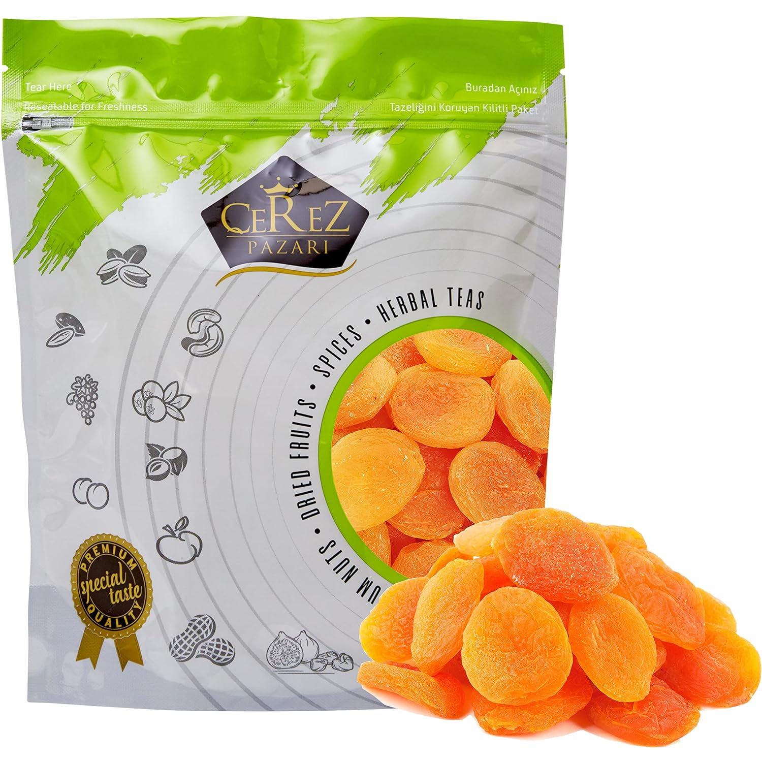 Cerez Pazari Dried Apricots Turkish Extra Jumbo Size 1.5 lbs in Resealable Bag- Premium Quality, Dehydrated, No Sugar Added, Non-GMO, Gluten Free, Healthy Snack for Kids & Adults, Good Source of Vitamin E and Potassium