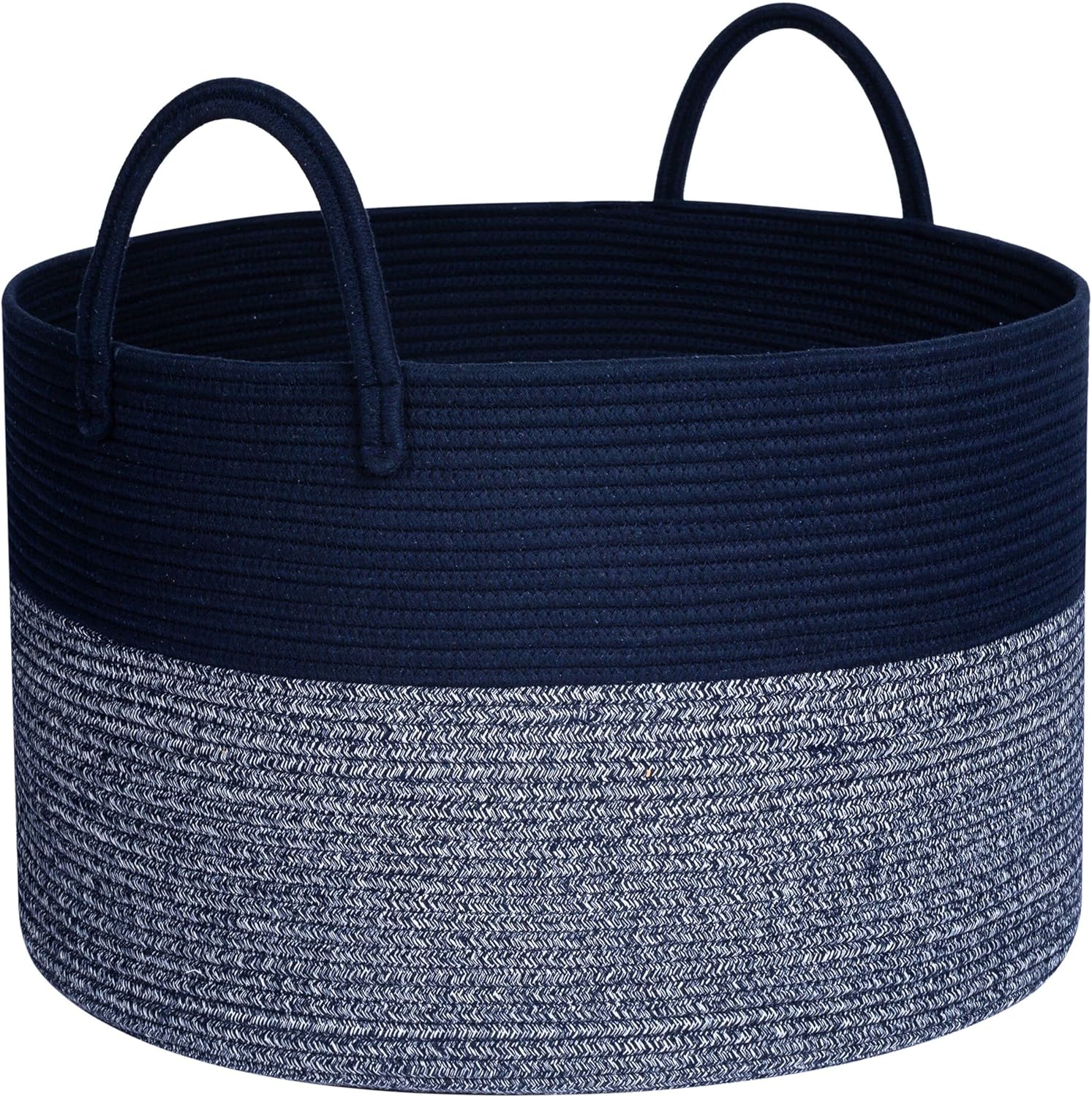 MINTWOOD Design Extra Large 22 x 14 Inches Blanket Basket, Woven Laundry Basket, Toy Storage Baskets Bin, Decorative Round Cotton Rope Towel Pillow Basket Living Room, Navy Blue