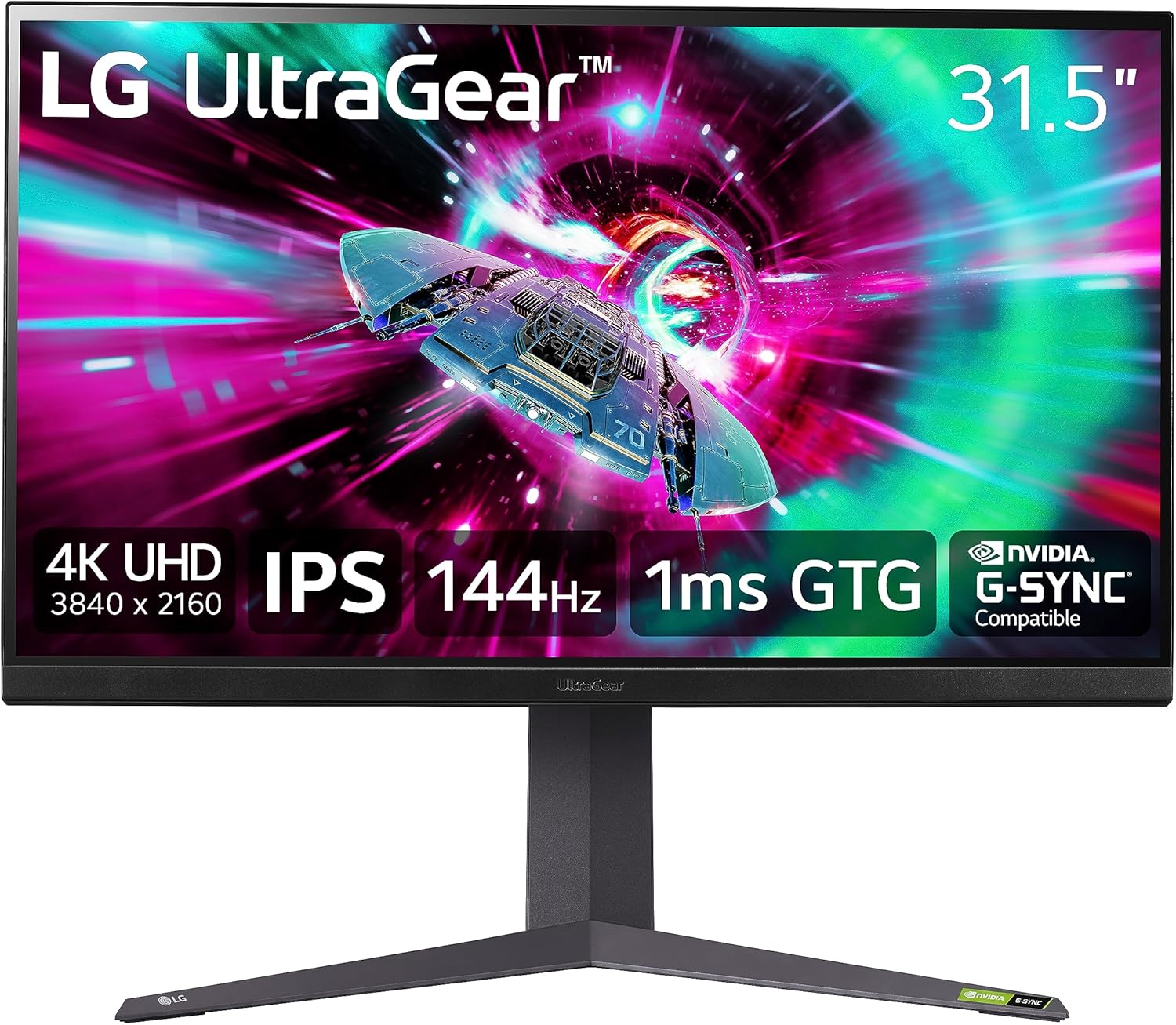 LG 32″ UltraGear 4K UHD (3840×2160) Gaming Monitor, 144Hz, 1ms, VESA DisplayHDR 400, G-SYNC and AMD FreeSync Premium, HDMI 2.1, DisplayPort, 4-Pole HP Out DTS HP:X, Tilt/Height/Pivot Stand, Black