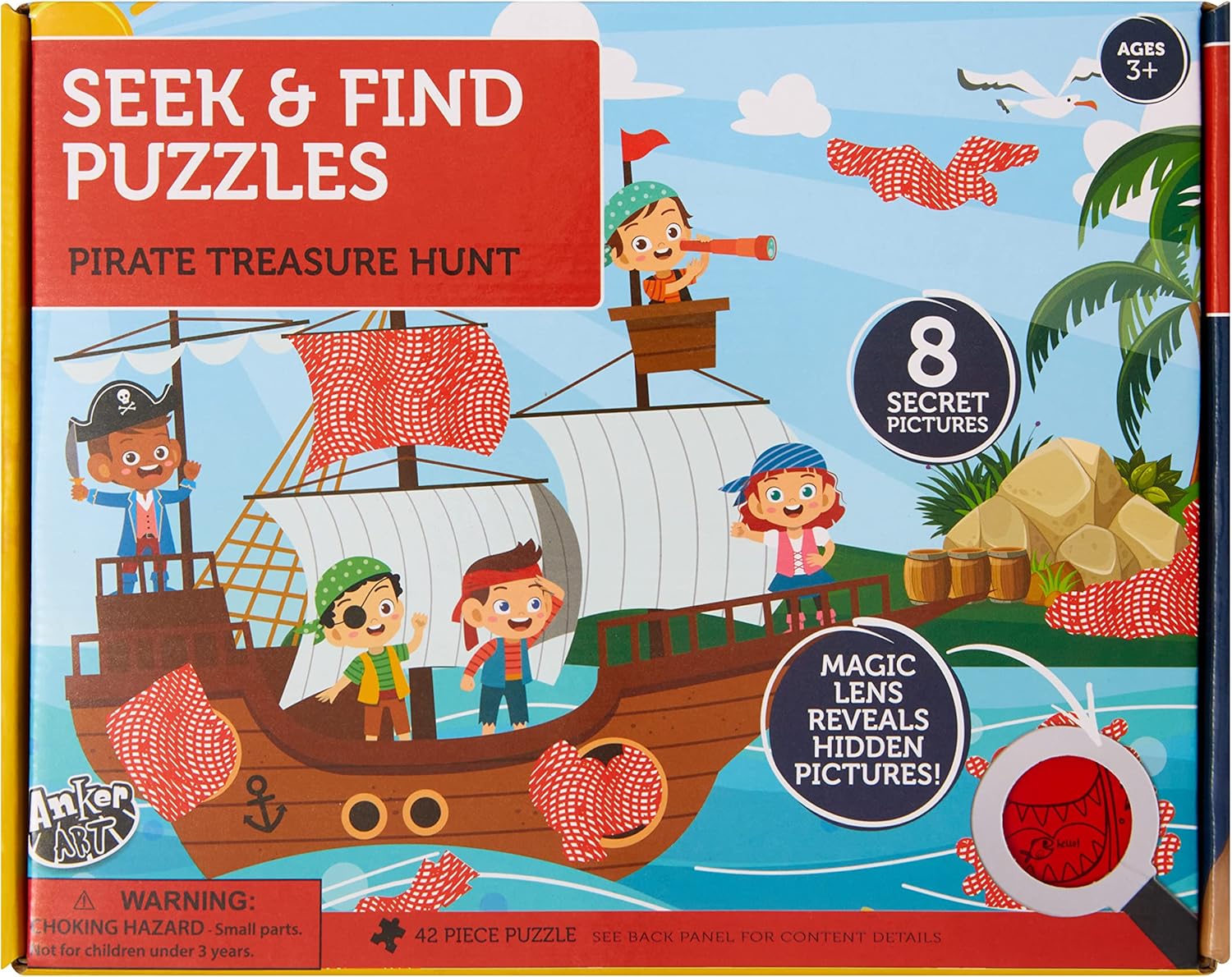 Seek & Find Puzzles – Pirate Treasure Hunt – Kid’s Pirate Themed Play Oriented Puzzle – Uncover 8 Hidden Secret Pictures Using The Included Magic Lens – Turn Puzzle Time Into Play Time